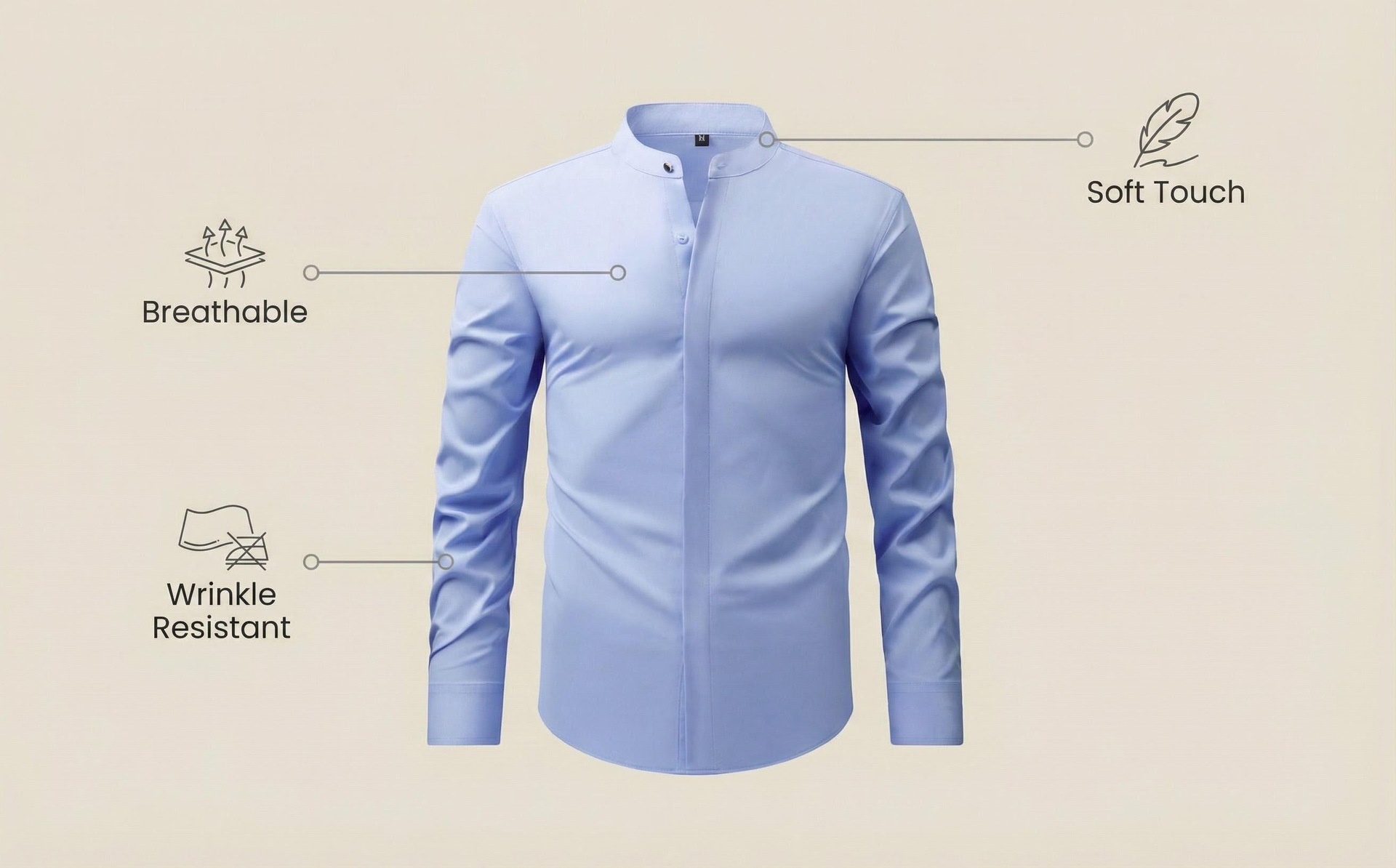 Camisa de hombre de corte ajustado con cuello mao - Estilo casual de negocios