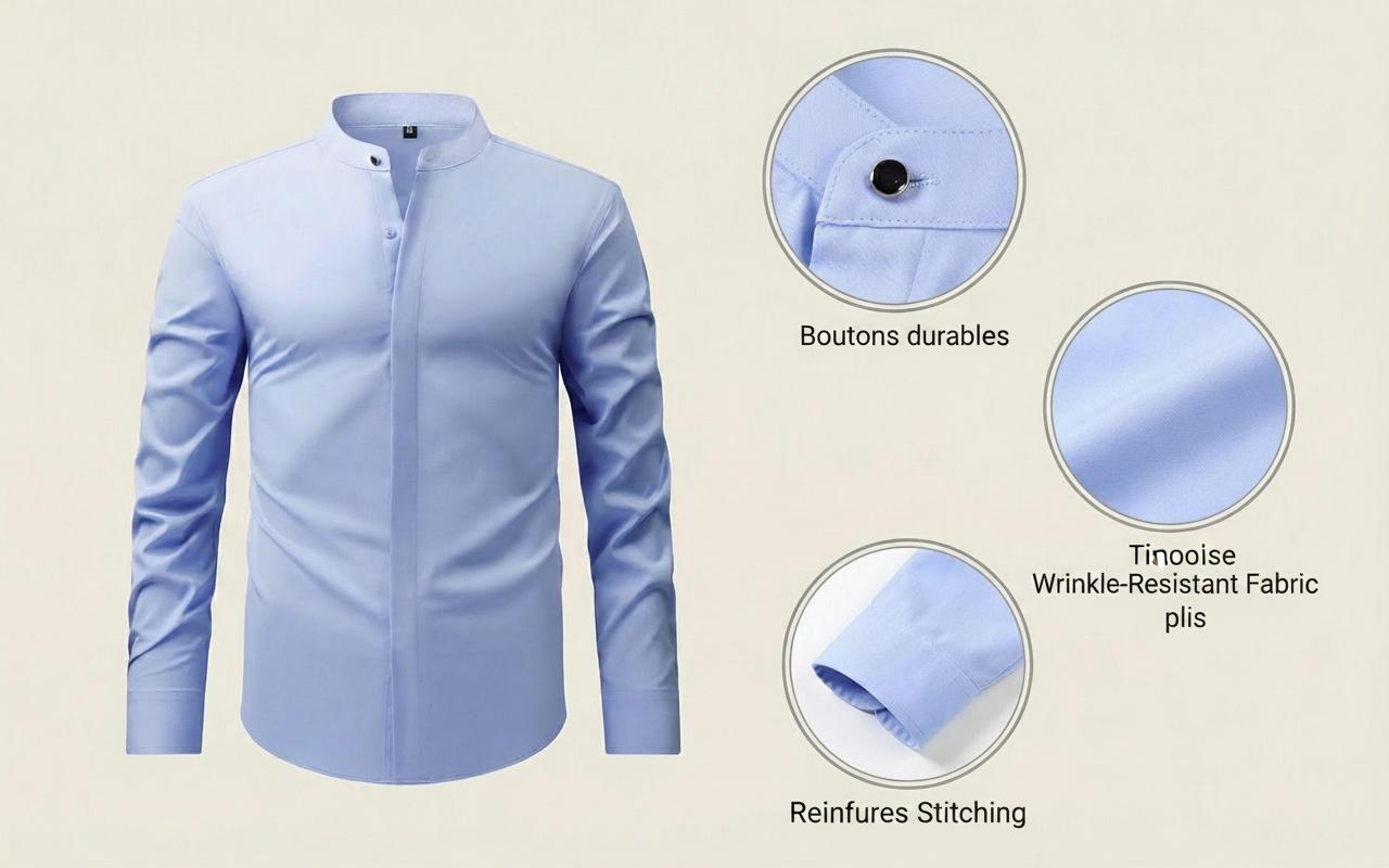 Chemise homme coupe slim, col montant - Style business casual