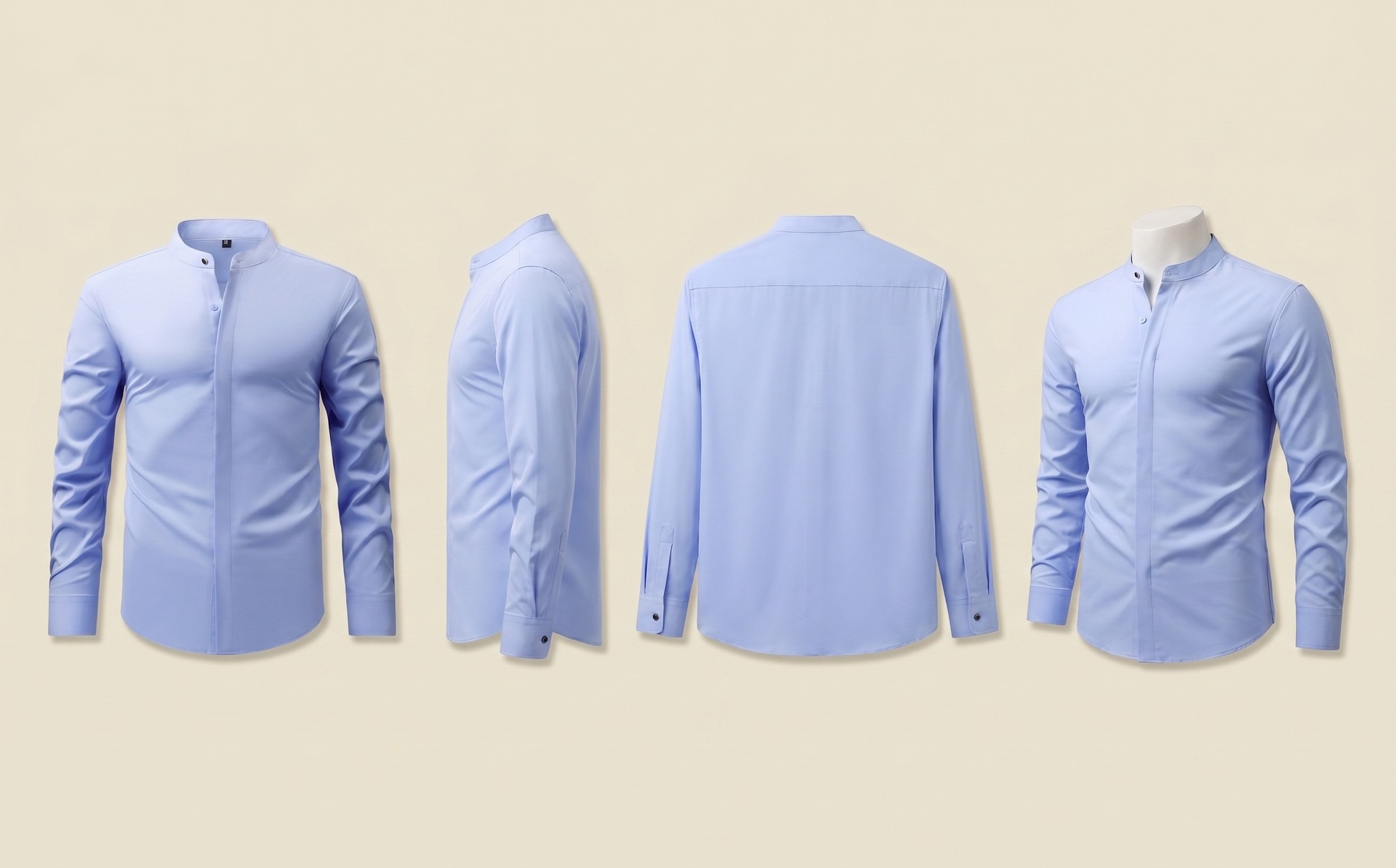 Camisa de hombre de corte ajustado con cuello mao - Estilo casual de negocios