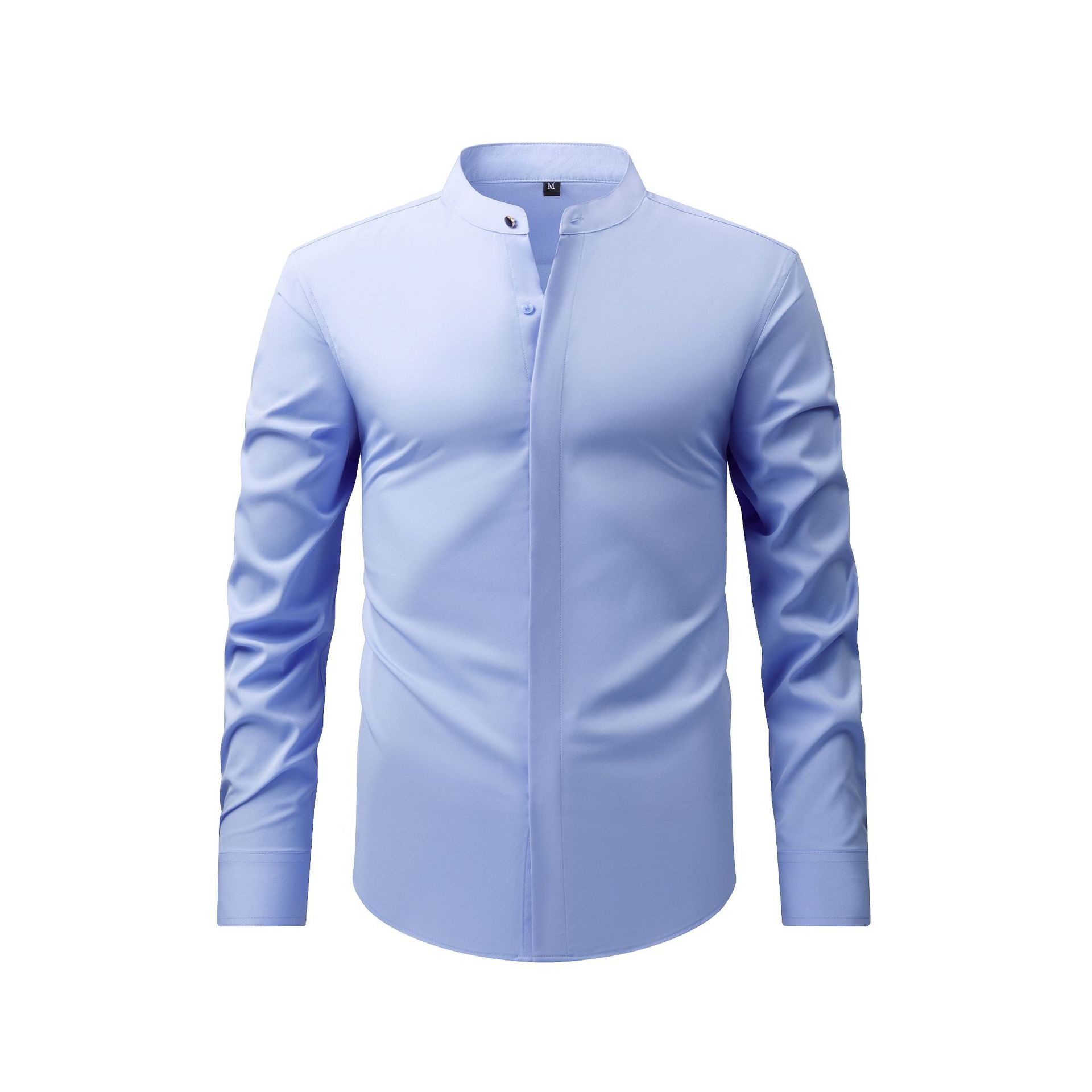 Camisa de hombre de corte ajustado con cuello mao - Estilo casual de negocios