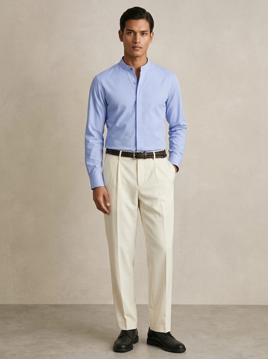 Camisa de hombre de corte ajustado con cuello mao - Estilo casual de negocios