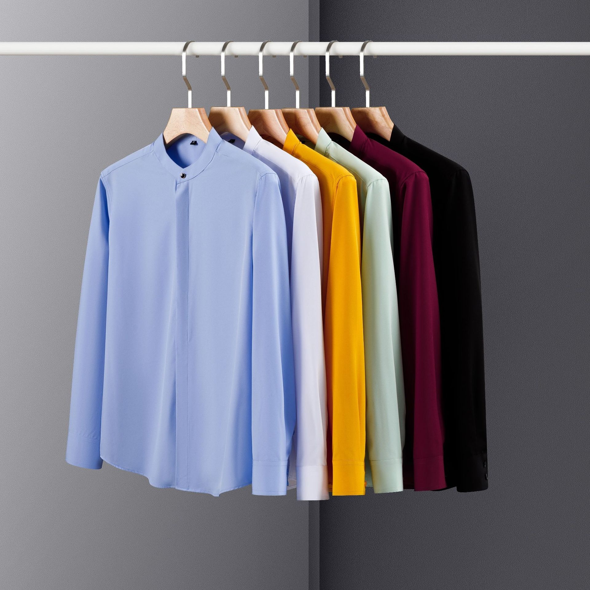 Camisa de hombre de corte ajustado con cuello mao - Estilo casual de negocios