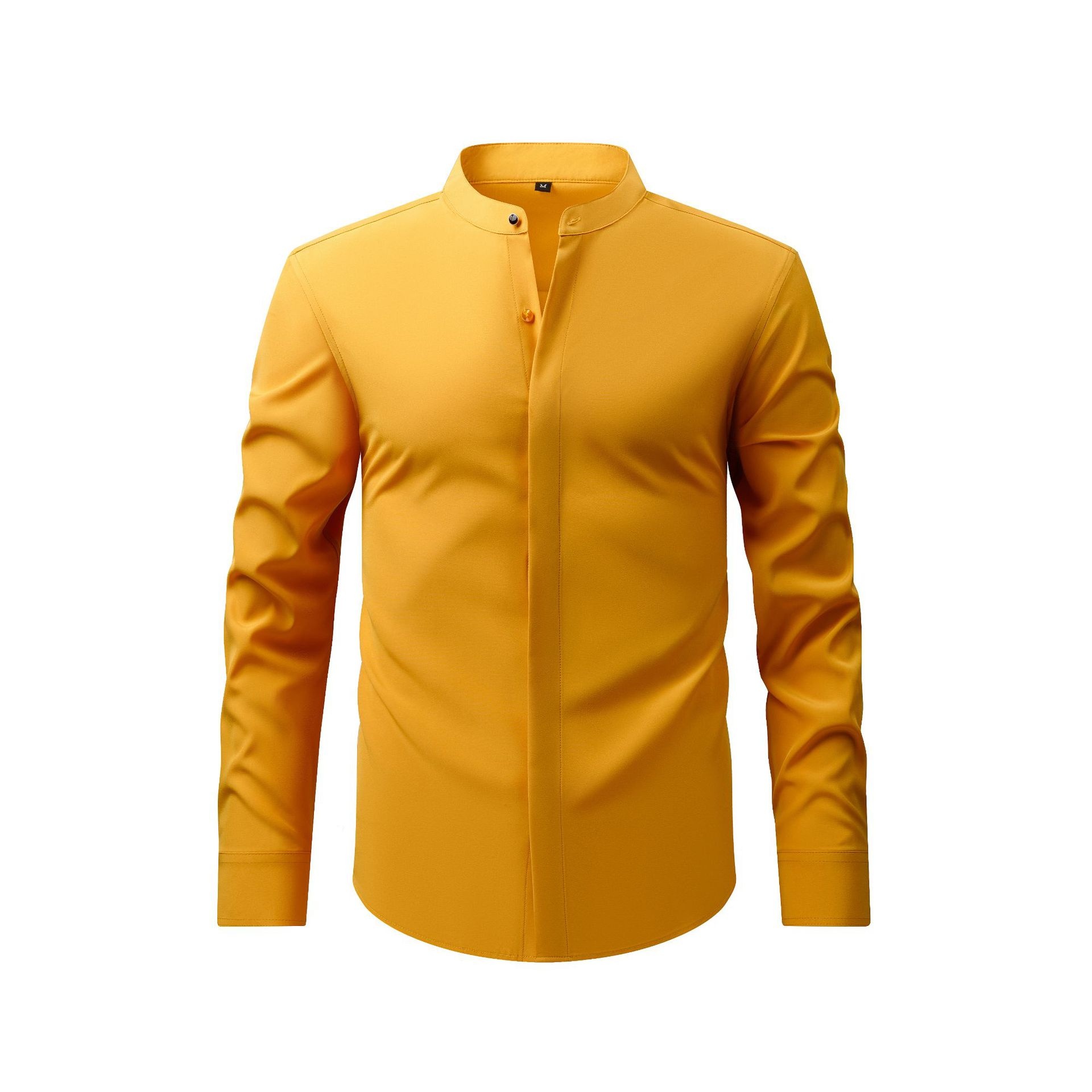 Camisa de hombre de corte ajustado con cuello mao - Estilo casual de negocios