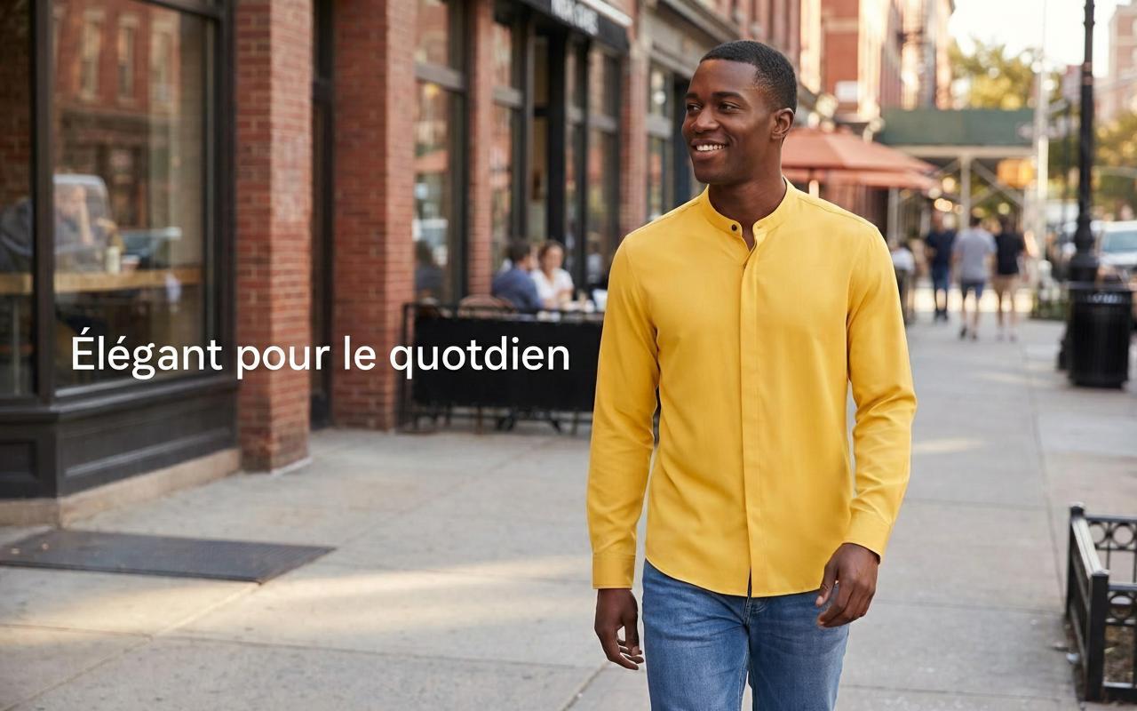 Chemise homme coupe slim, col montant - Style business casual