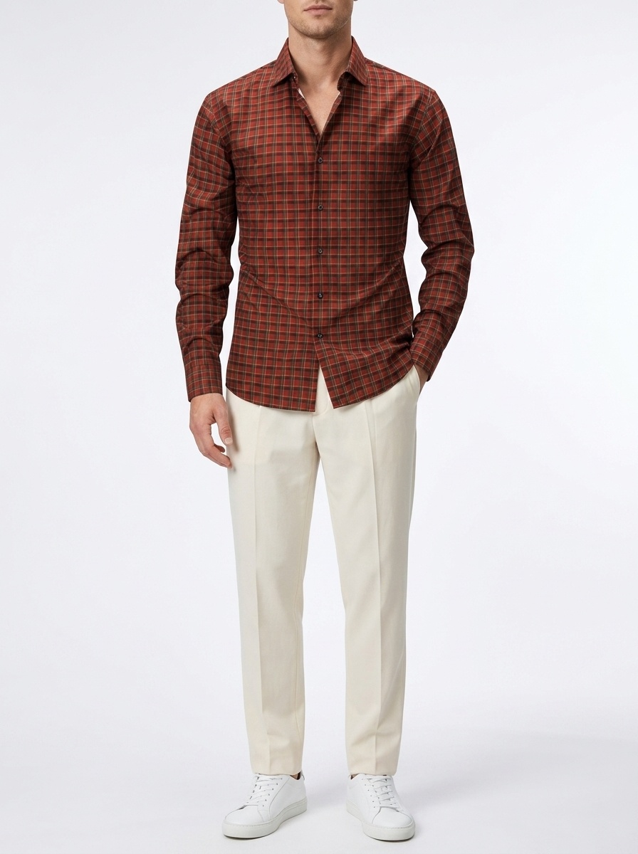 Camisa de manga larga a cuadros para hombre