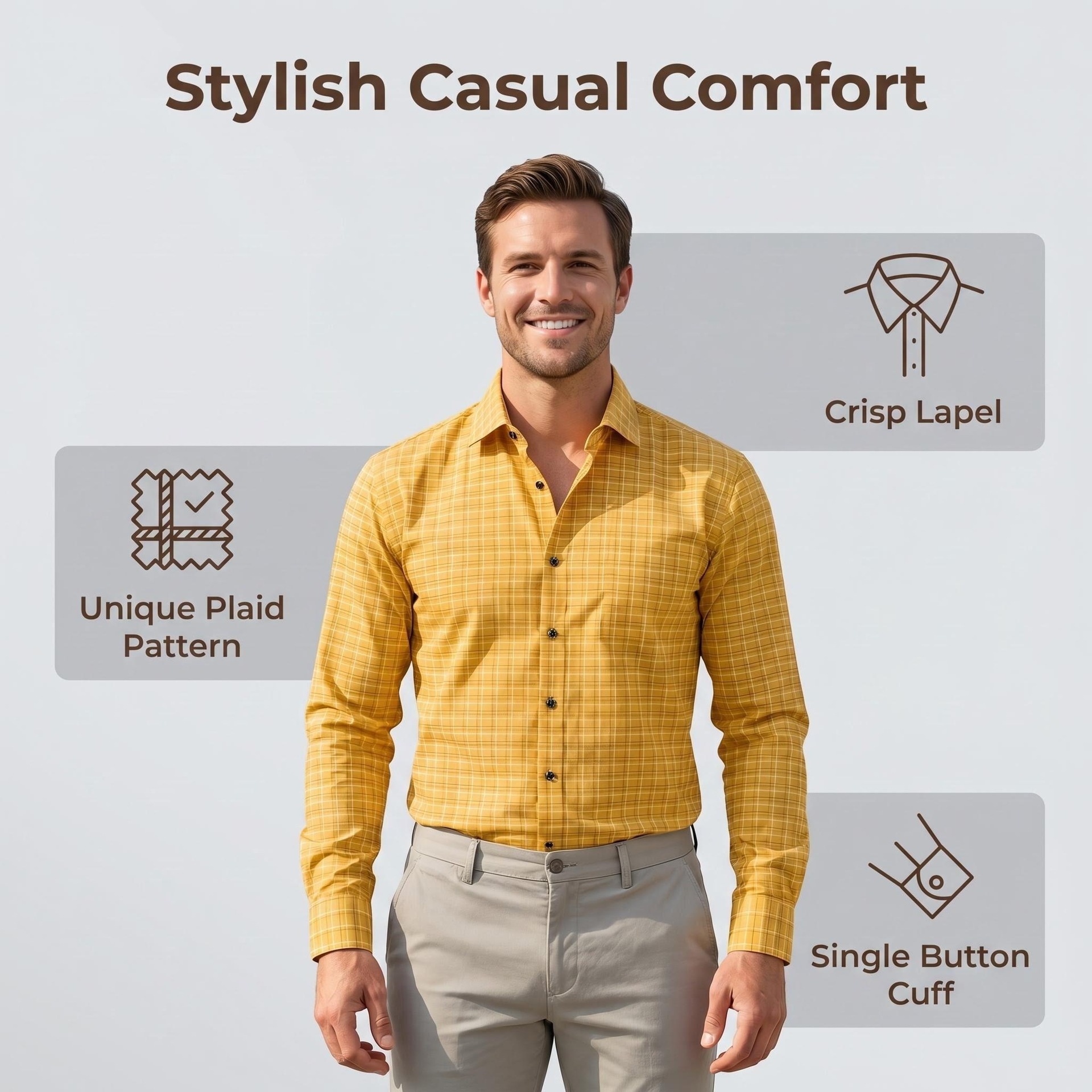 Camisa de manga larga a cuadros para hombre