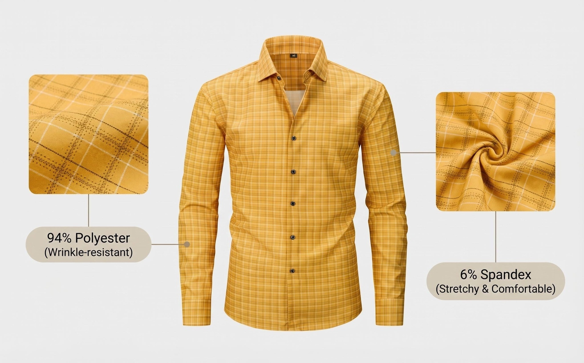 Camisa de manga larga a cuadros para hombre