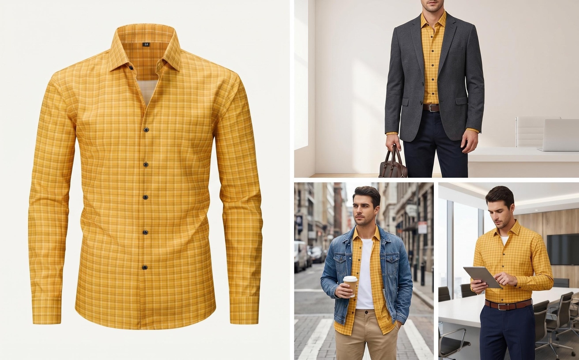 Camisa de manga larga a cuadros para hombre