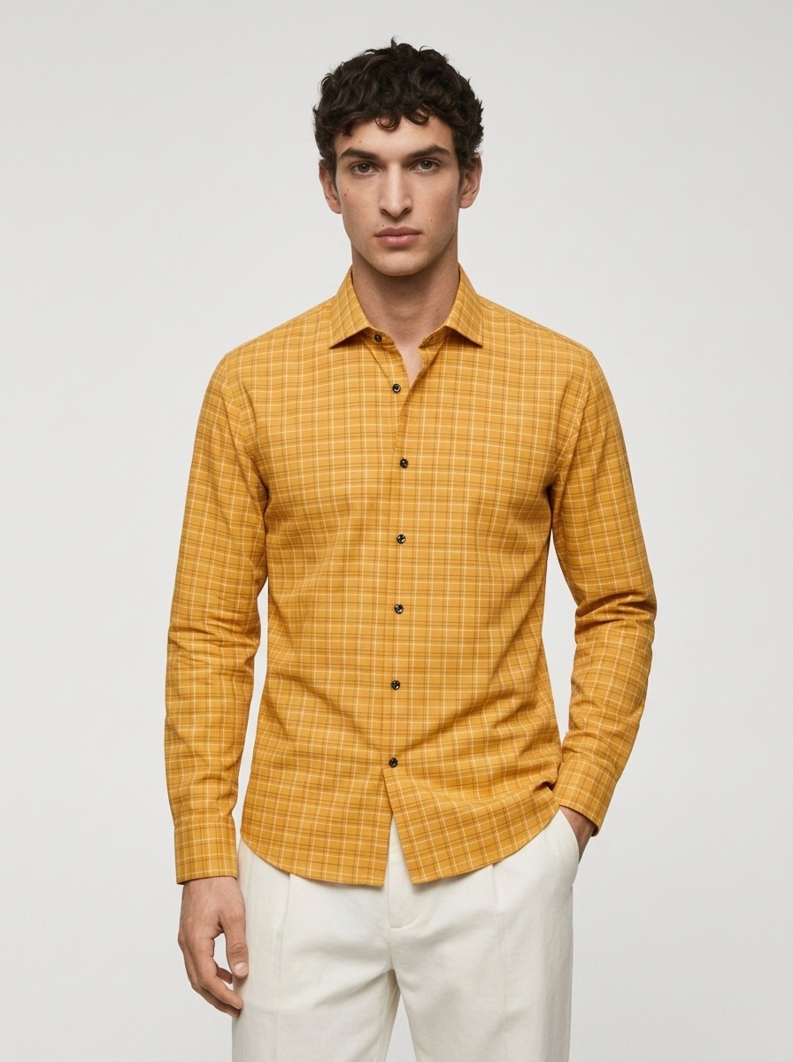 Camisa de manga larga a cuadros para hombre