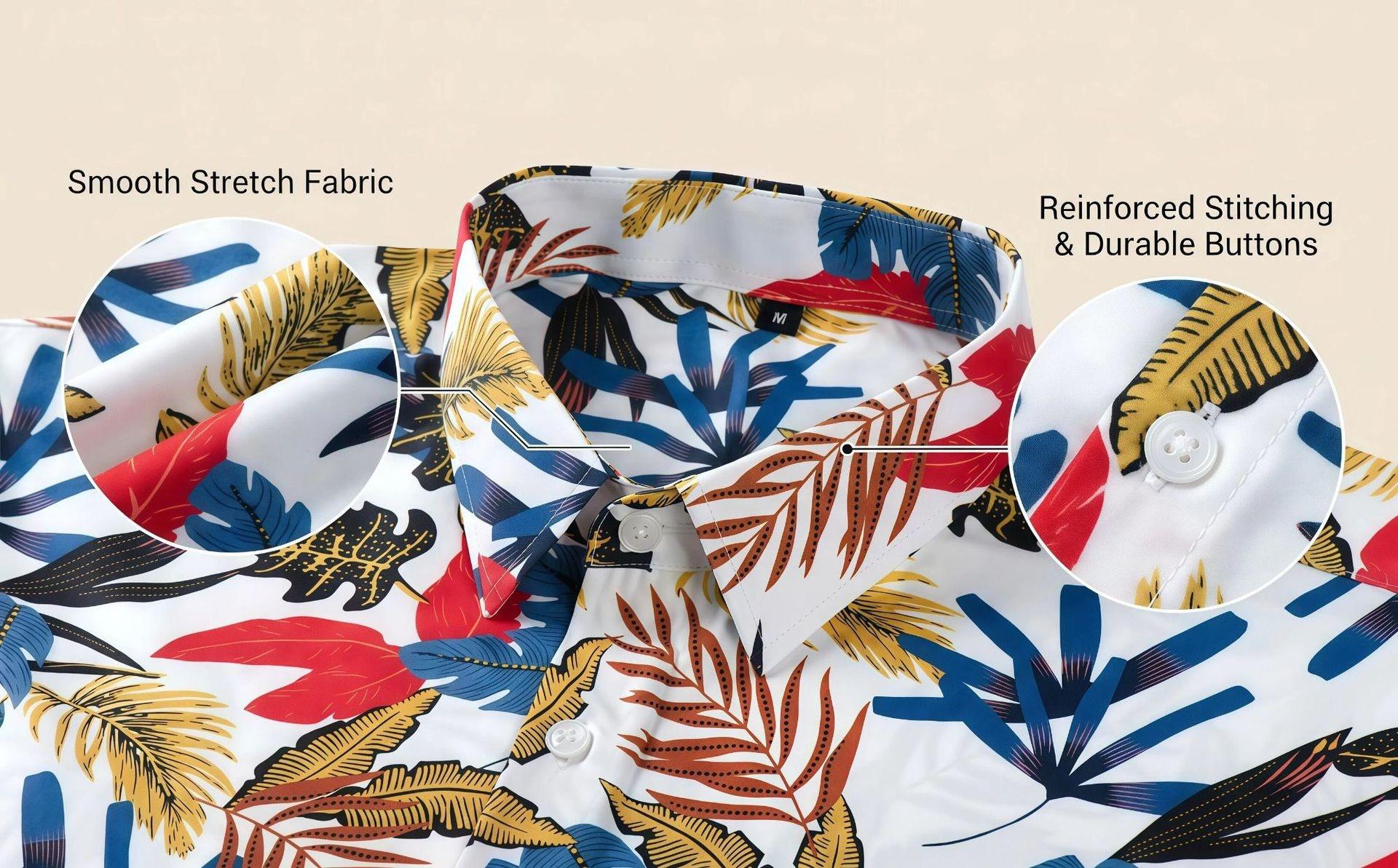 Camisa de manga corta elástica con estampado digital hawaiano para hombre - Camisa fresca y sin arrugas