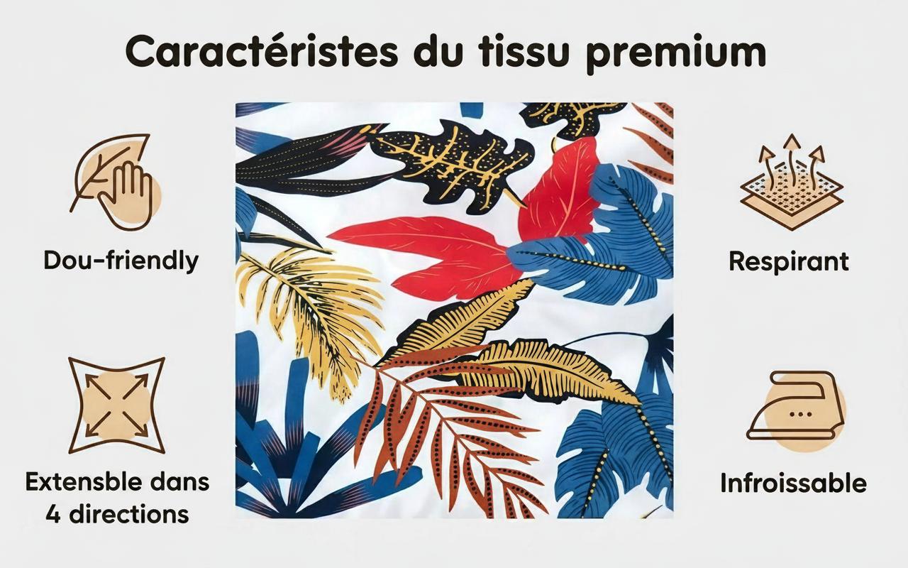 Chemise hawaïenne imprimée numérique pour homme, manches courtes, élastique - Infroissable et agréable à porter