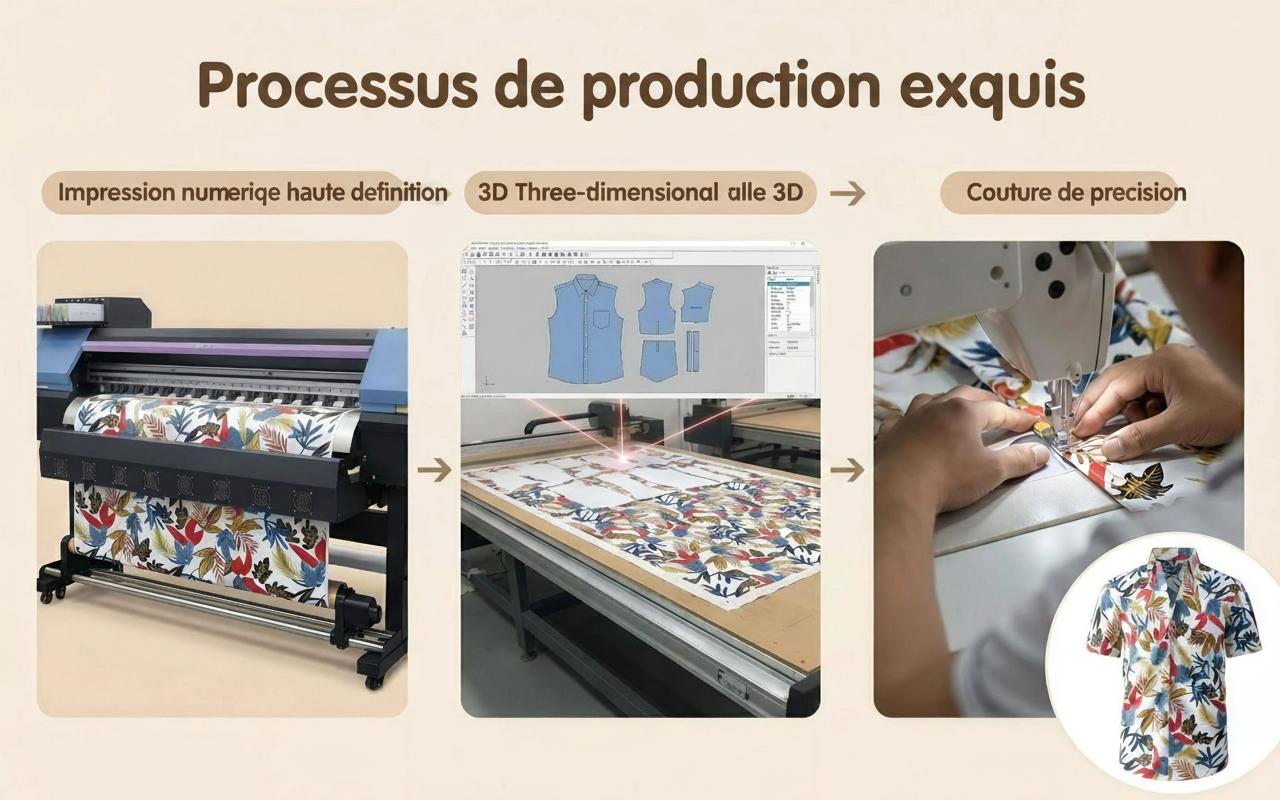 Chemise hawaïenne imprimée numérique pour homme, manches courtes, élastique - Infroissable et agréable à porter