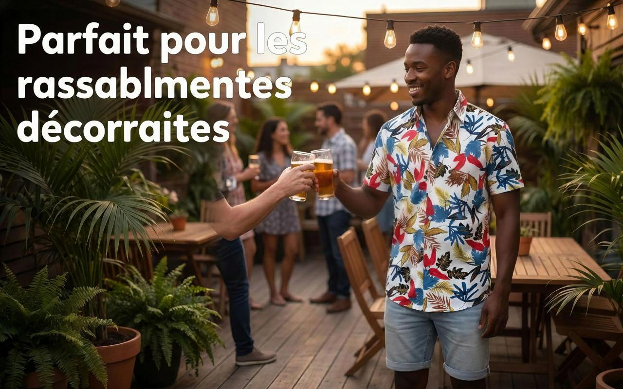 Chemise hawaïenne imprimée numérique pour homme, manches courtes, élastique - Infroissable et agréable à porter
