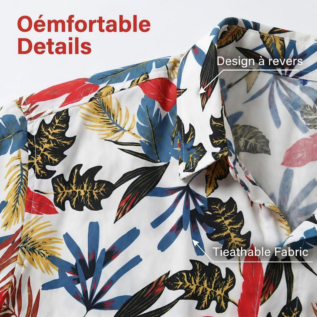 Camisa de manga corta elástica con estampado digital hawaiano para hombre - Camisa fresca y sin arrugas