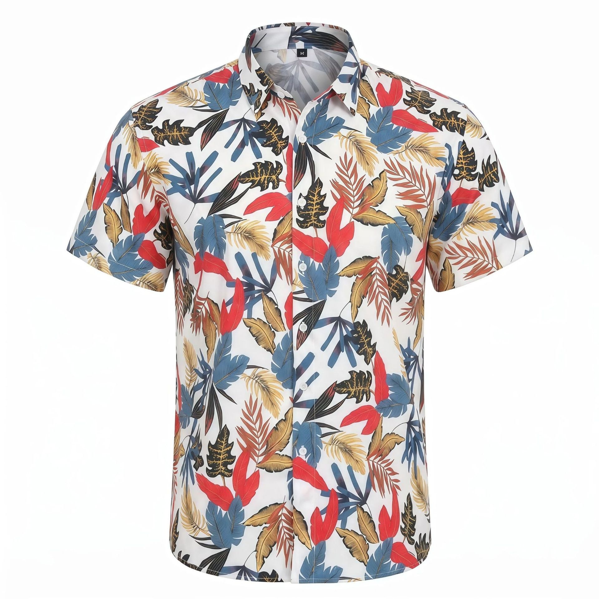 Camisa de manga corta elástica con estampado digital hawaiano para hombre - Camisa fresca y sin arrugas