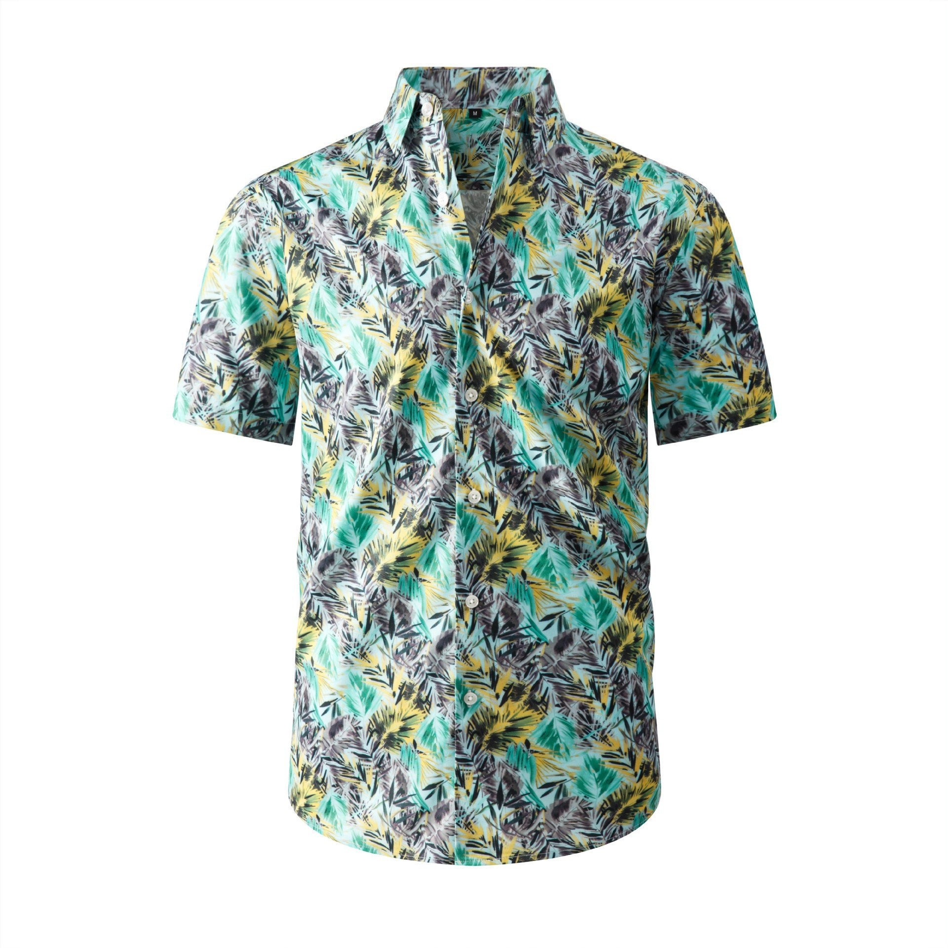 Camisa de manga corta elástica con estampado digital hawaiano para hombre - Camisa fresca y sin arrugas
