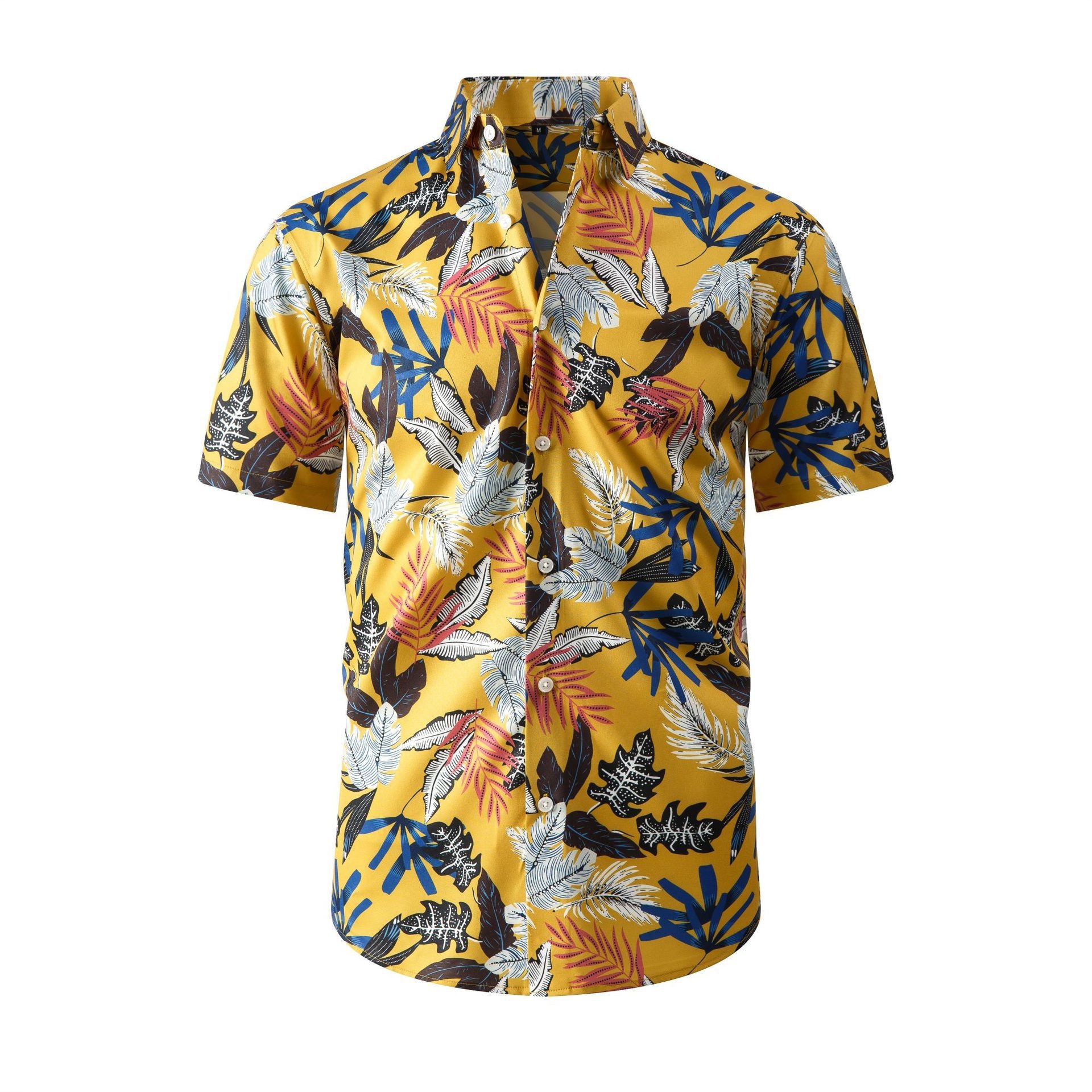 Camisa de manga corta elástica con estampado digital hawaiano para hombre - Camisa fresca y sin arrugas