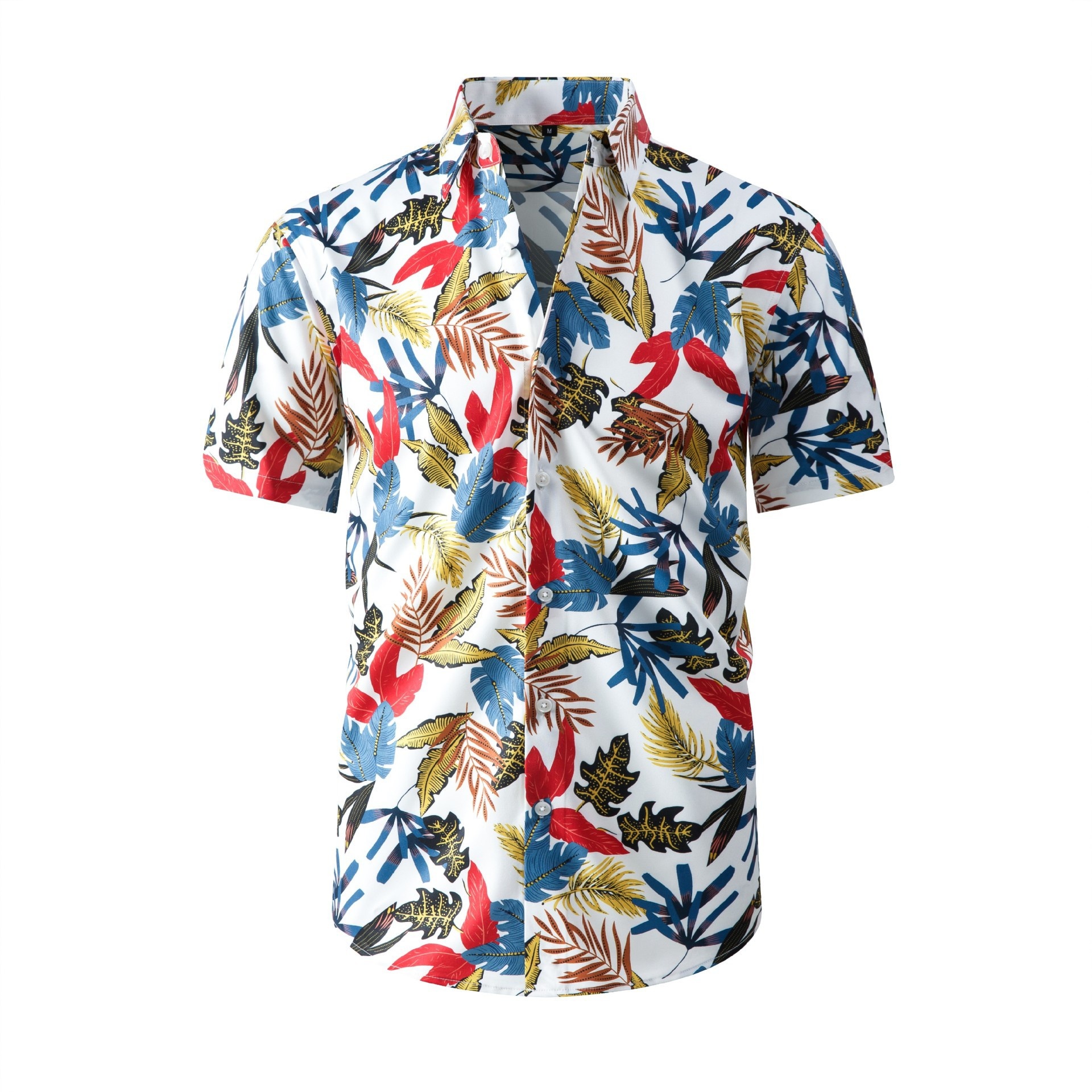 Camisa de manga corta elástica con estampado digital hawaiano para hombre - Camisa fresca y sin arrugas