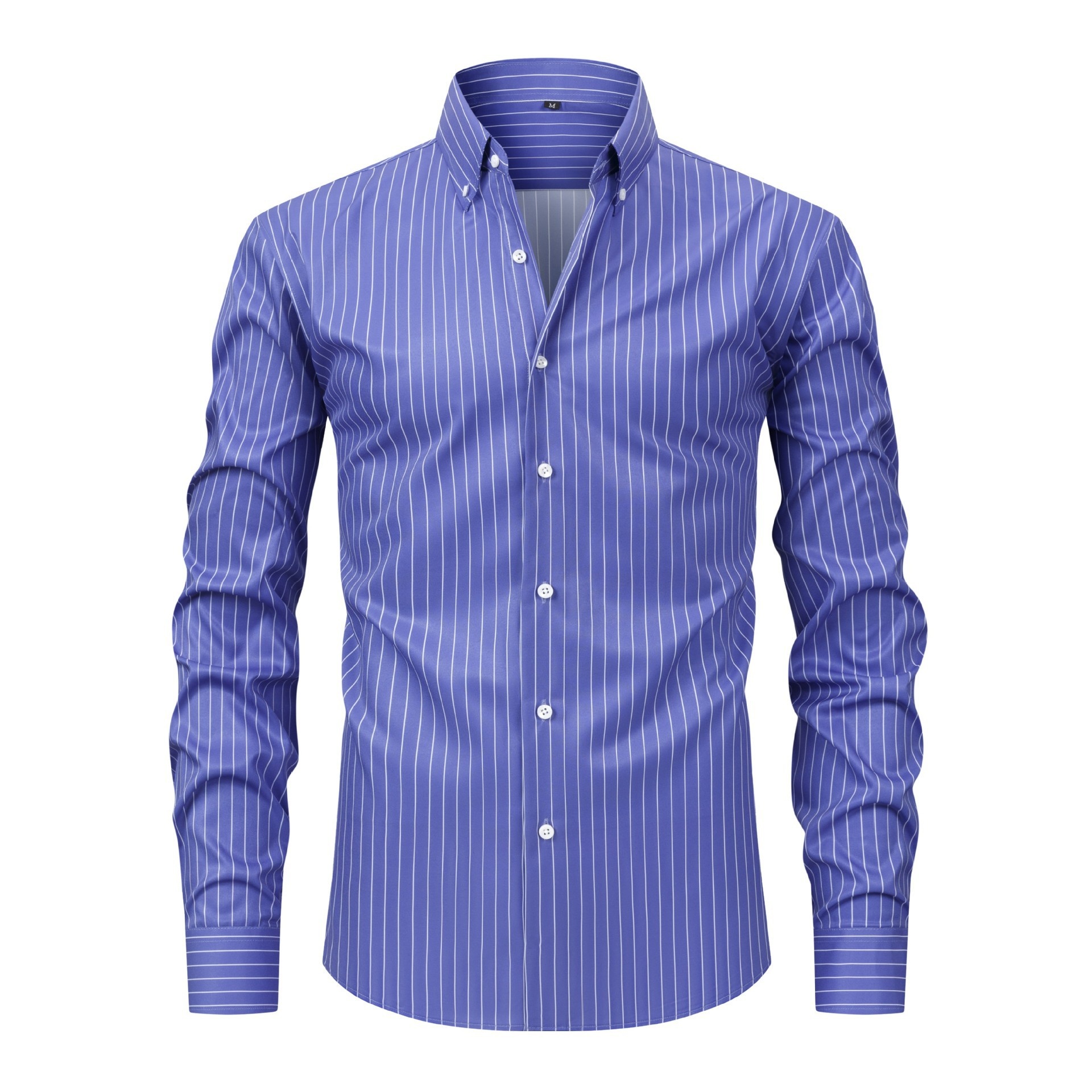 Camisa de hombre de manga larga con solapa y rayas digitales, elástica en cuatro direcciones - Diseño de alta gama