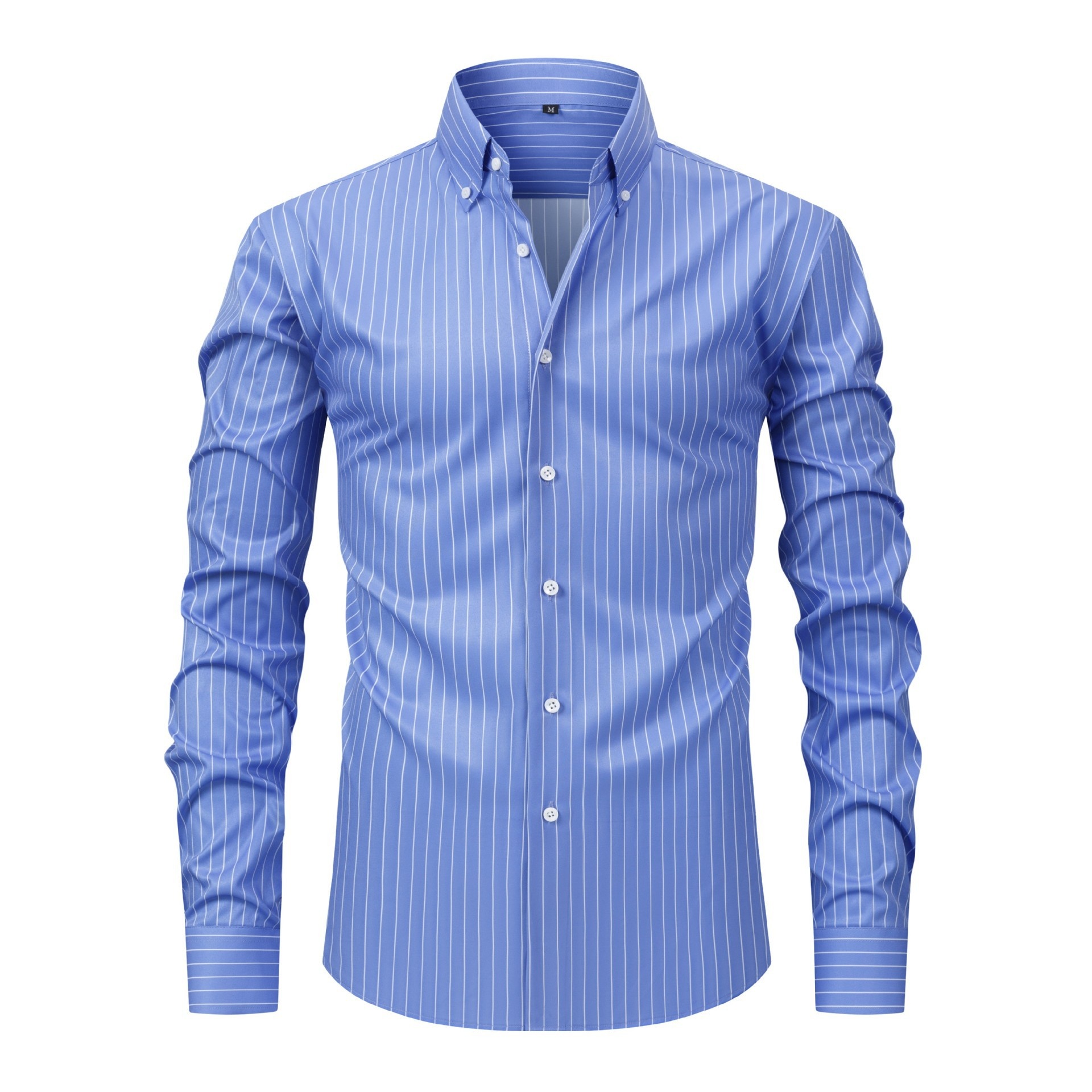 Camisa de hombre de manga larga con solapa y rayas digitales, elástica en cuatro direcciones - Diseño de alta gama