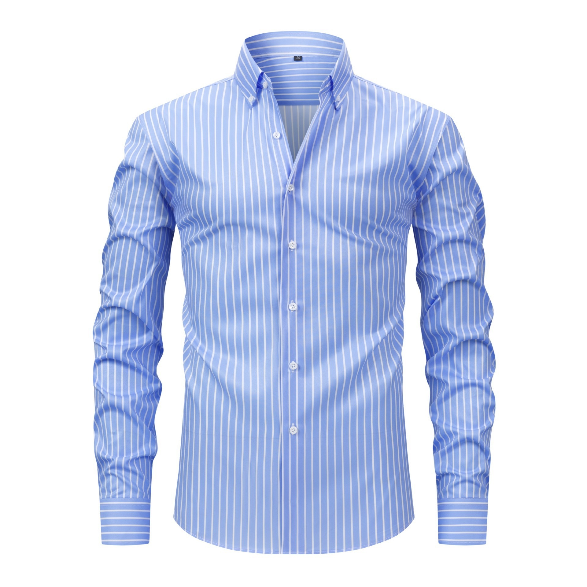 Camisa de hombre de manga larga con solapa y rayas digitales, elástica en cuatro direcciones - Diseño de alta gama