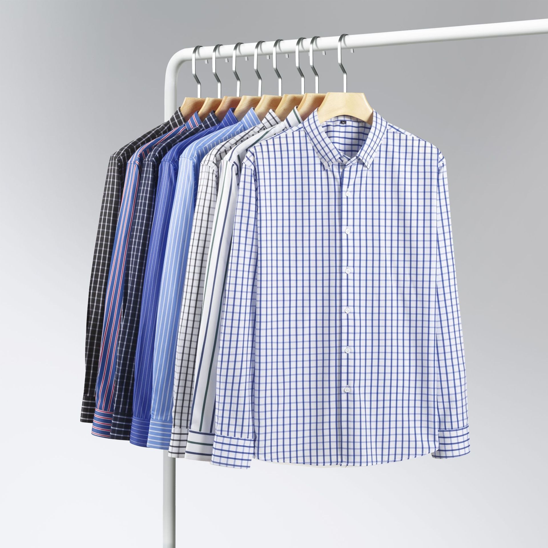 Camisa de hombre de manga larga con solapa y rayas digitales, elástica en cuatro direcciones - Diseño de alta gama