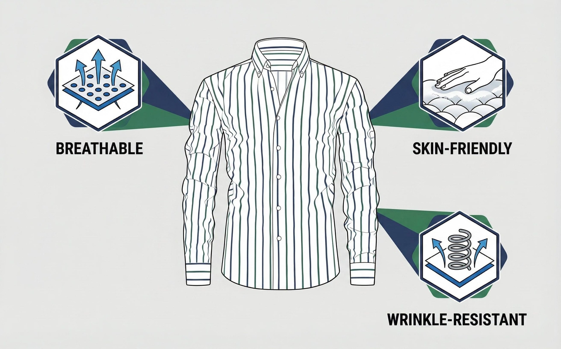 Camisa de hombre de manga larga con solapa y rayas digitales, elástica en cuatro direcciones - Diseño de alta gama