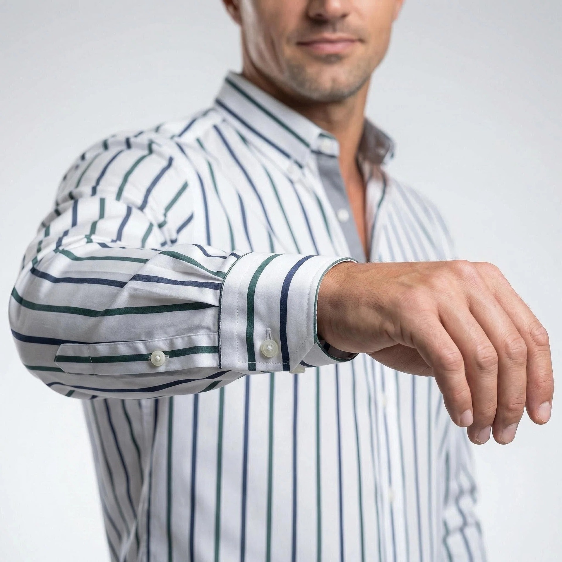 Camisa de hombre de manga larga con solapa y rayas digitales, elástica en cuatro direcciones - Diseño de alta gama