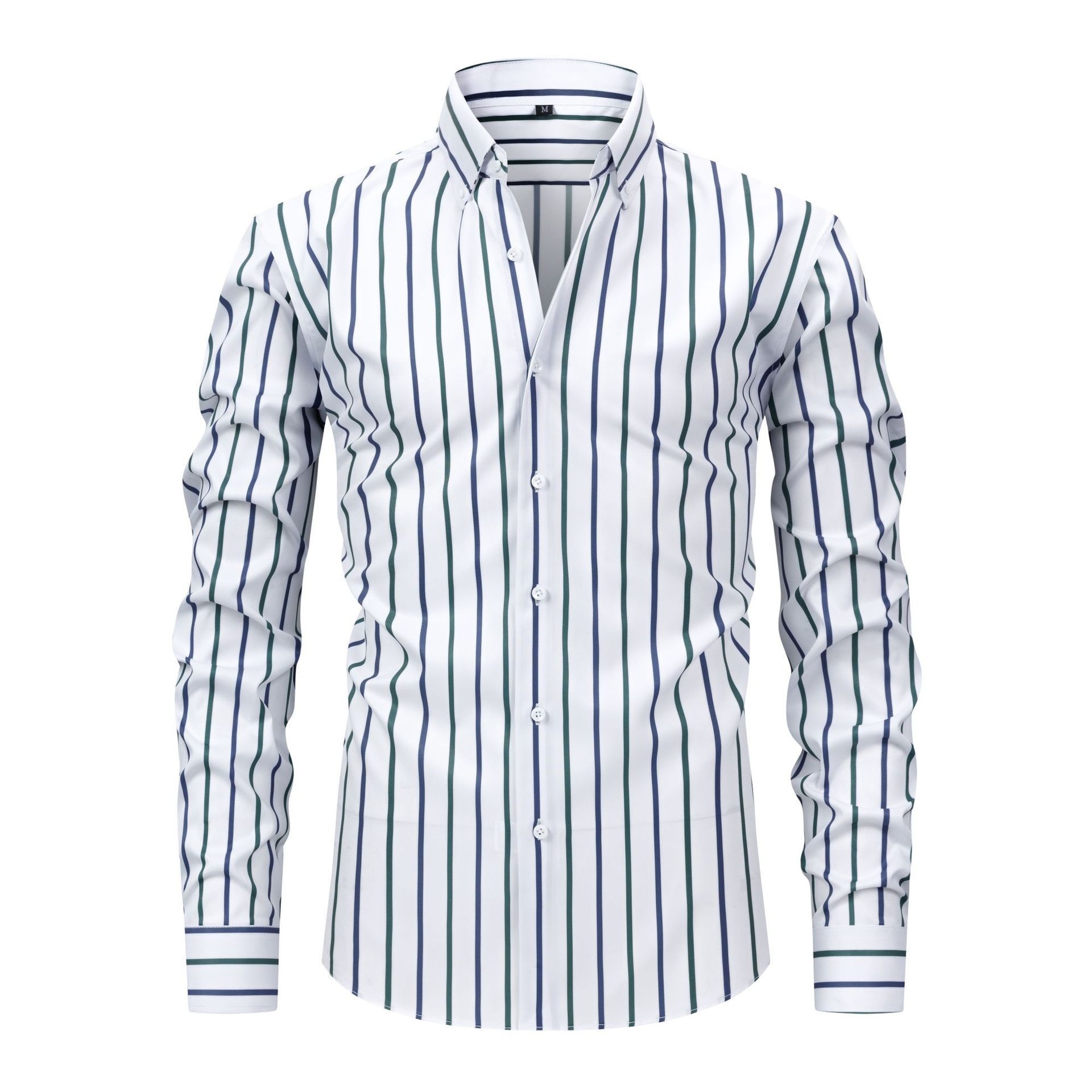 Camisa de hombre de manga larga con solapa y rayas digitales, elástica en cuatro direcciones - Diseño de alta gama