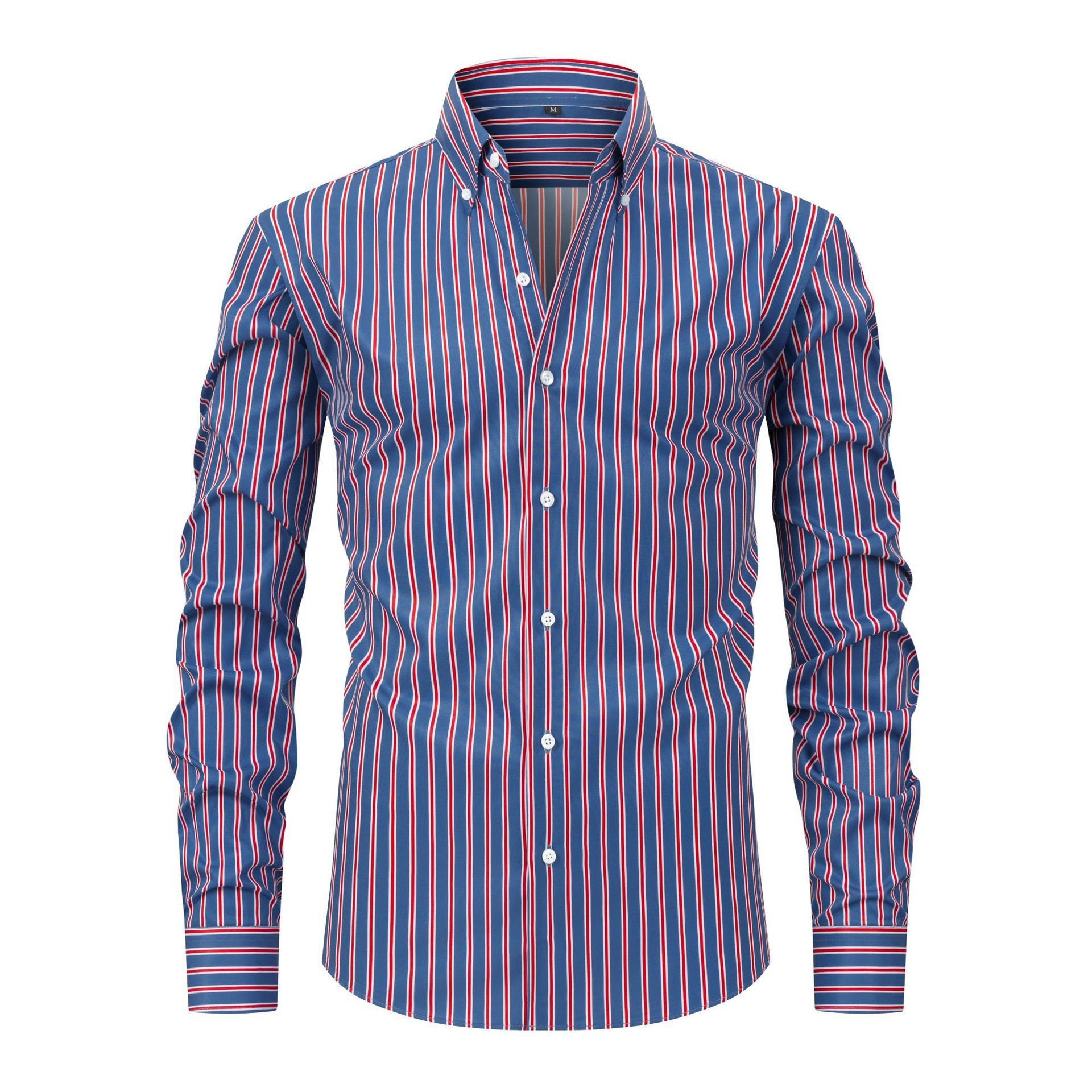 Camisa de hombre de manga larga con solapa y rayas digitales, elástica en cuatro direcciones - Diseño de alta gama
