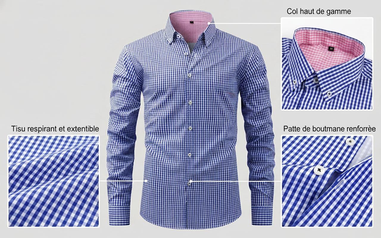 Chemise homme unie à col montant - Respirante et infroissable