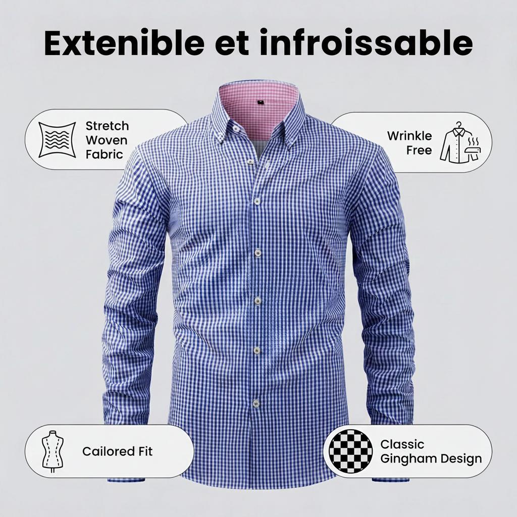 Chemise homme unie à col montant - Respirante et infroissable