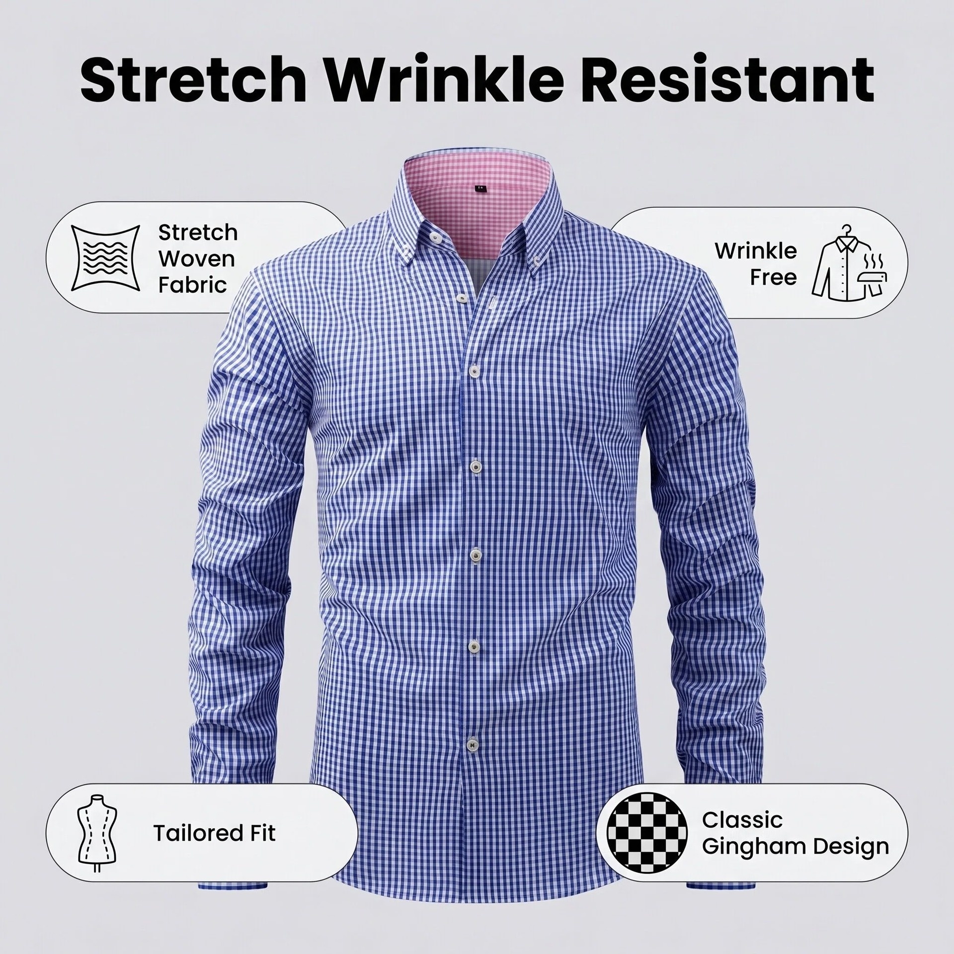 Camisa de hombre lisa con cuello alto - Transpirable y resistente a las arrugas