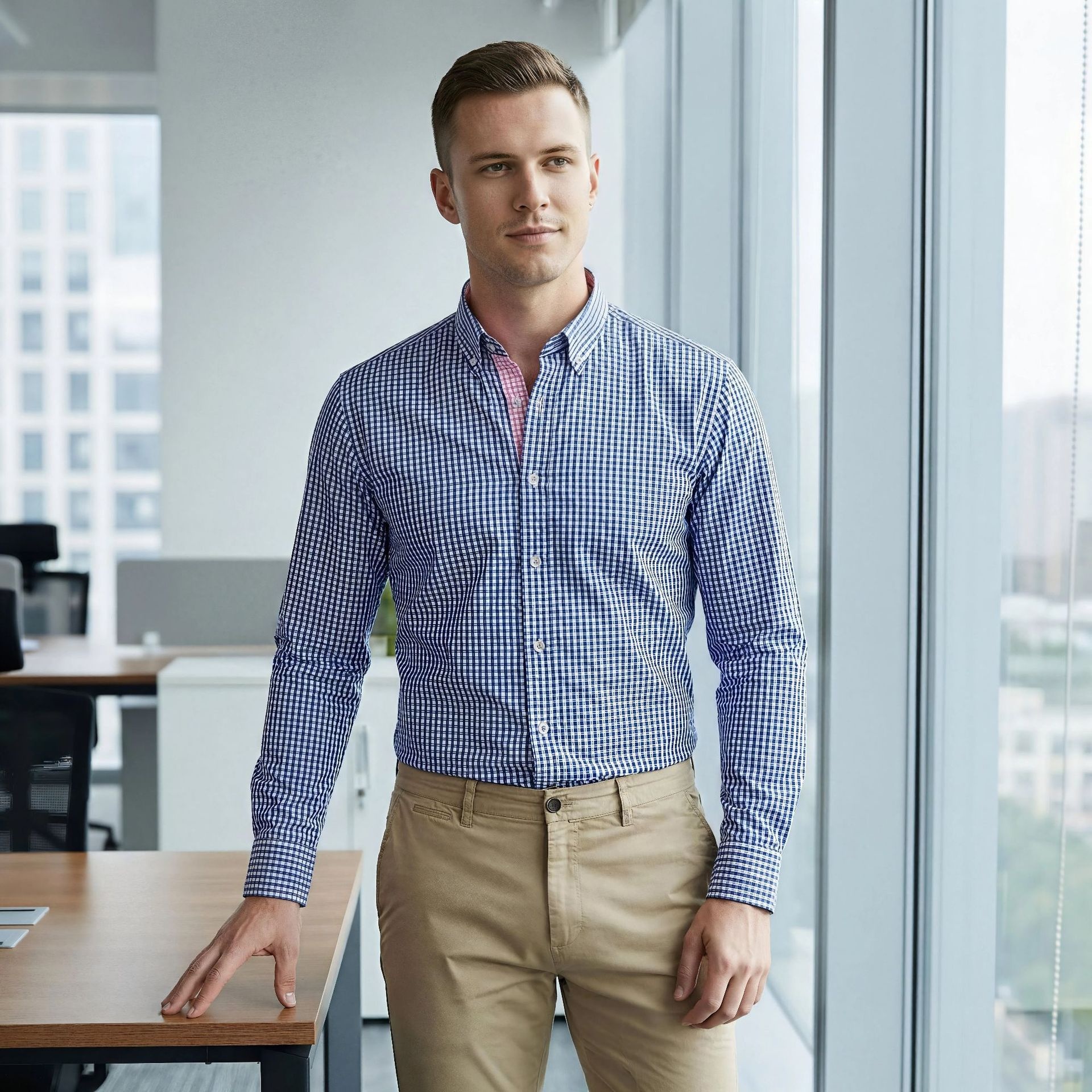 Camisa de hombre lisa con cuello alto - Transpirable y resistente a las arrugas