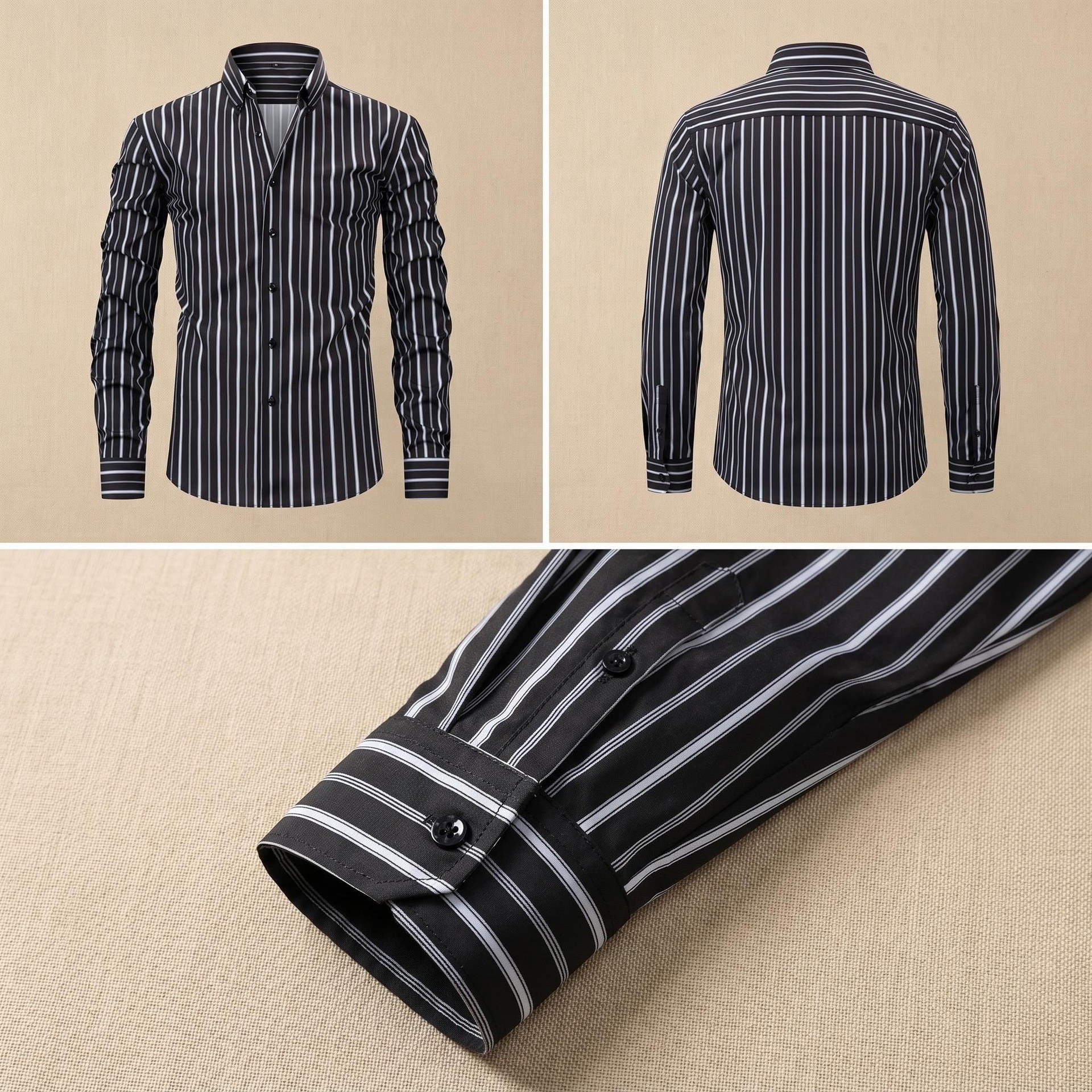 Camisa de hombre con cuello mao - Transpirable y con tacto de lino.