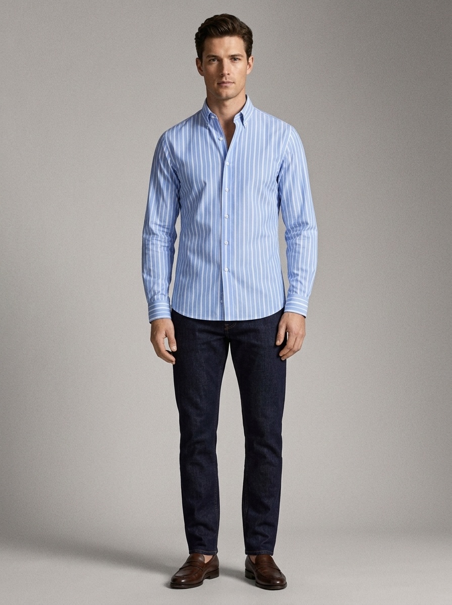 Camisa de hombre con cuello mao - Transpirable y con tacto de lino.