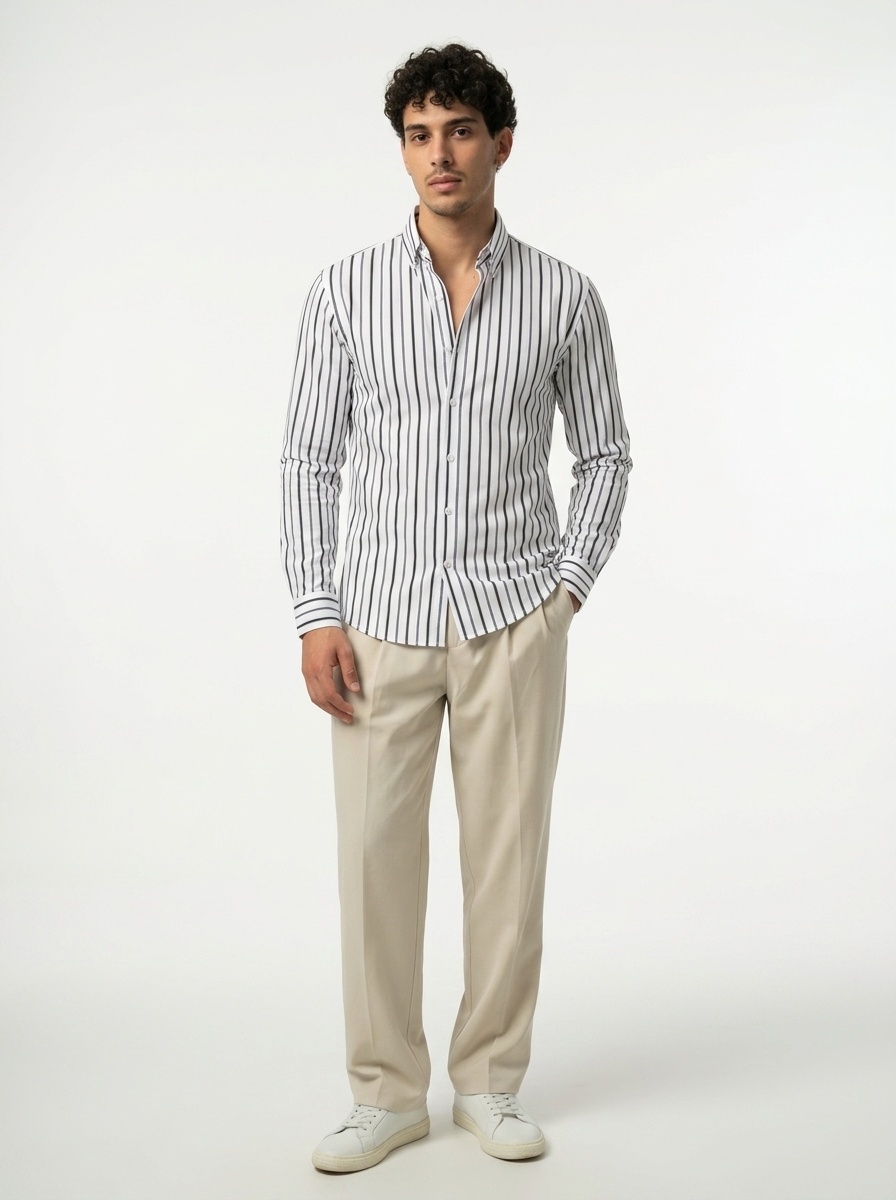 Camisa de hombre con cuello mao - Transpirable y con tacto de lino.