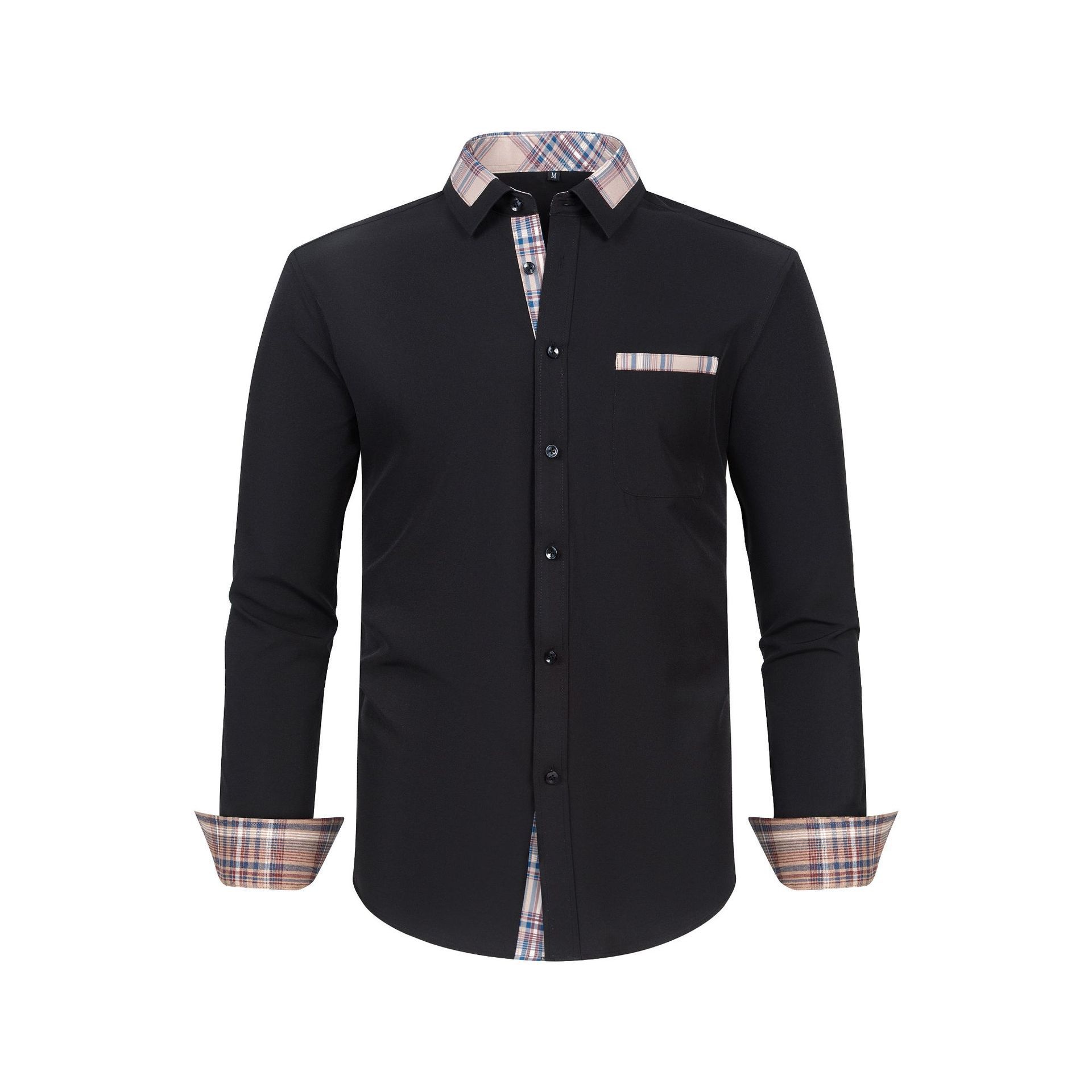 Camisa de hombre con cuello floral y bloques de color - Camisa de negocios elegante y sin arrugas