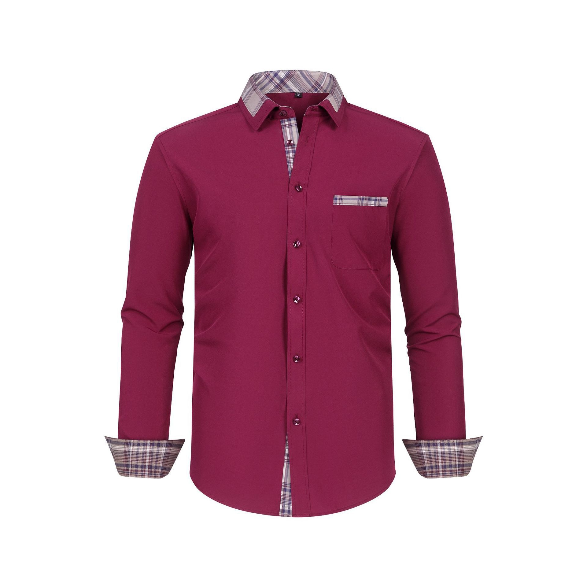 Camisa de hombre con cuello floral y bloques de color - Camisa de negocios elegante y sin arrugas