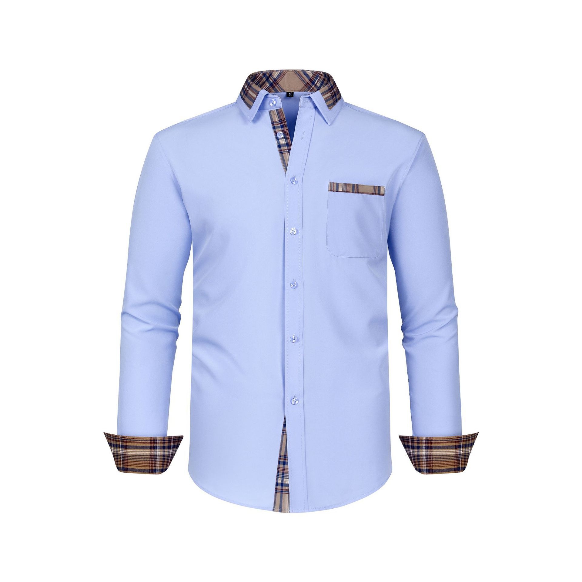 Camisa de hombre con cuello floral y bloques de color - Camisa de negocios elegante y sin arrugas