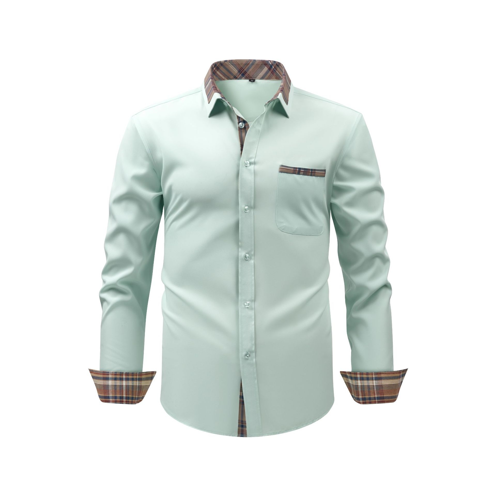 Camisa de hombre con cuello floral y bloques de color - Camisa de negocios elegante y sin arrugas