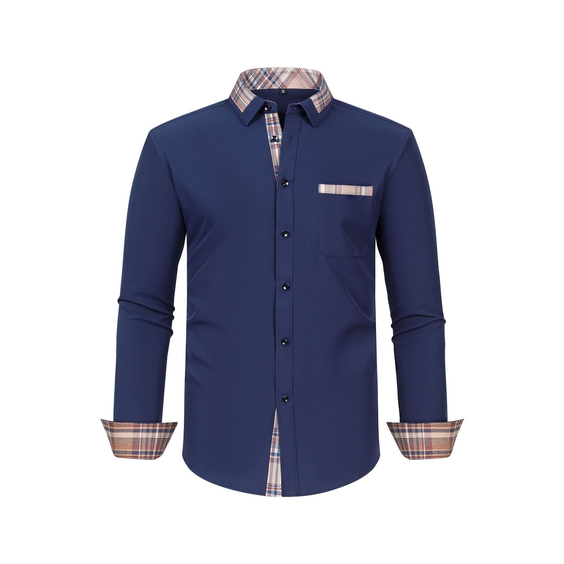 Camisa de hombre con cuello floral y bloques de color - Camisa de negocios elegante y sin arrugas