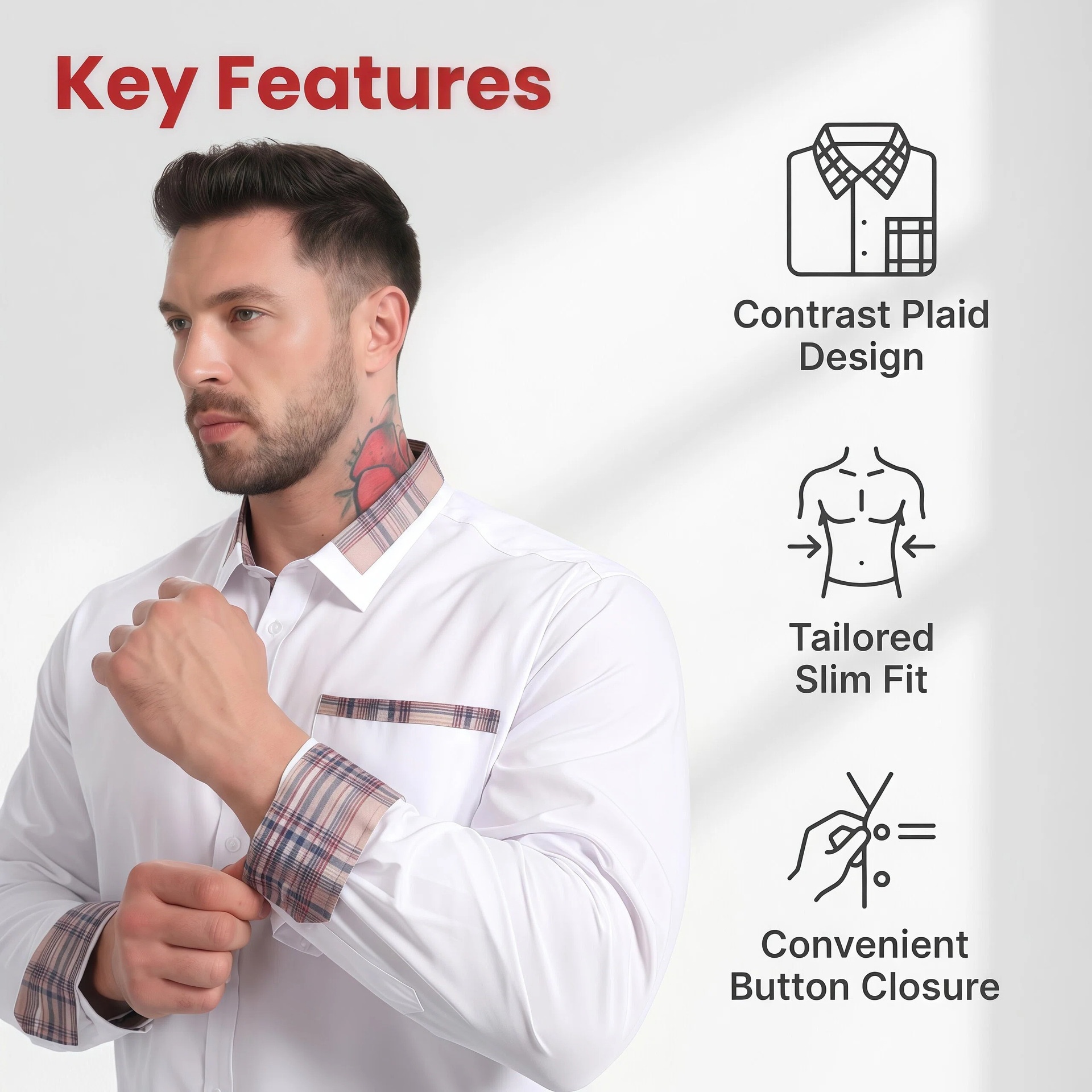 Camisa de hombre con cuello floral y bloques de color - Camisa de negocios elegante y sin arrugas