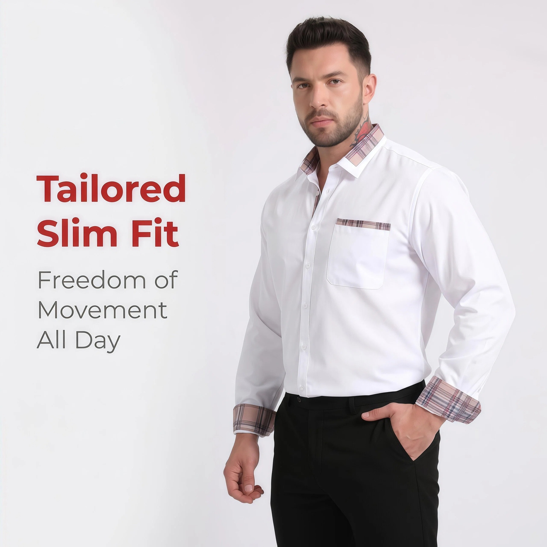 Camisa de hombre con cuello floral y bloques de color - Camisa de negocios elegante y sin arrugas
