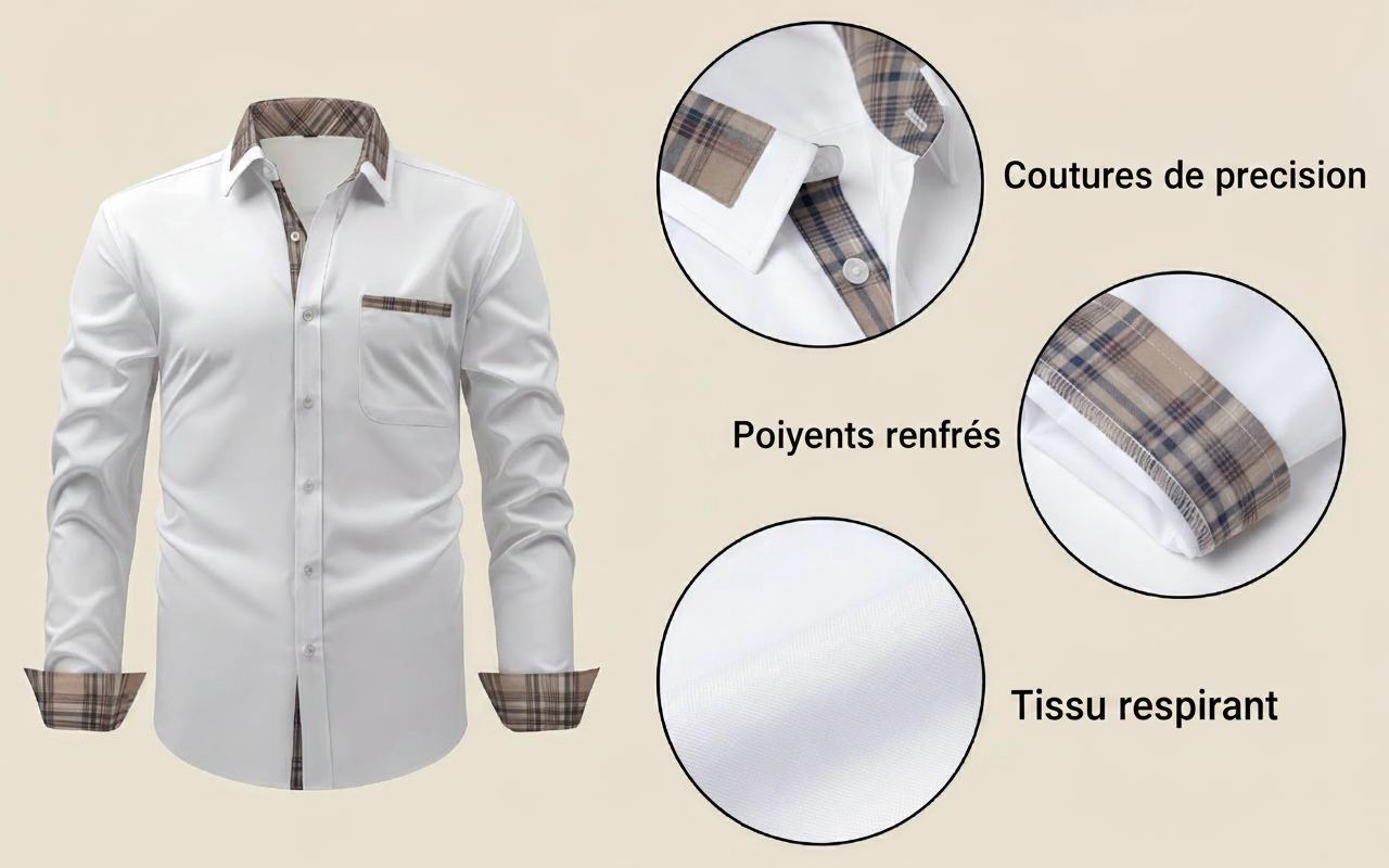 Chemise homme à col fleuri color block - Chemise business infroissable