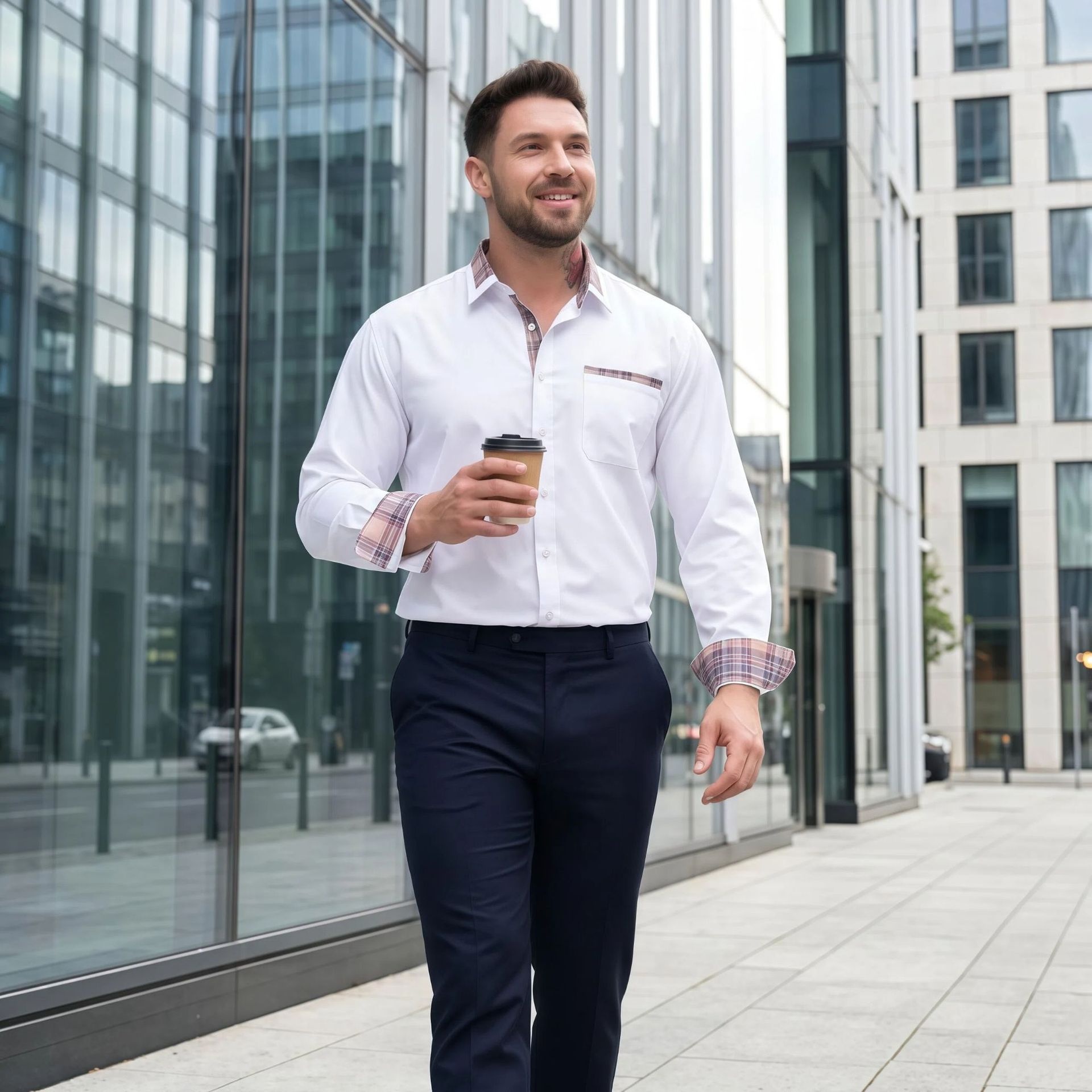 Camisa de hombre con cuello floral y bloques de color - Camisa de negocios elegante y sin arrugas