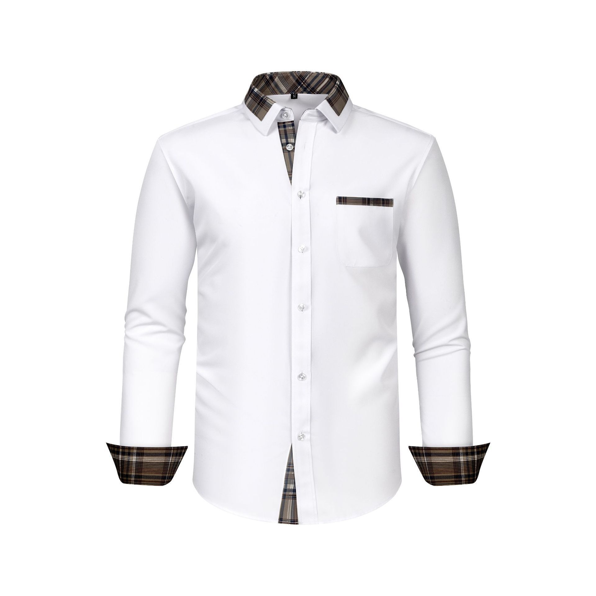 Camisa de hombre con cuello floral y bloques de color - Camisa de negocios elegante y sin arrugas