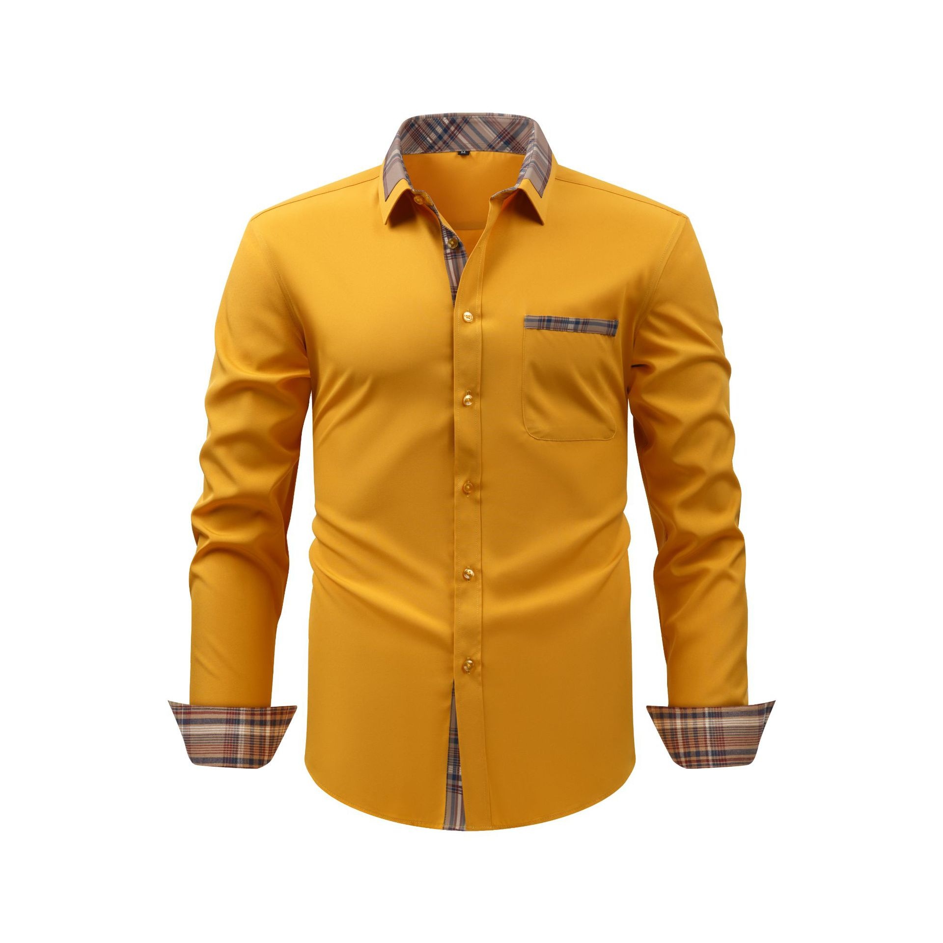 Camisa de hombre con cuello floral y bloques de color - Camisa de negocios elegante y sin arrugas