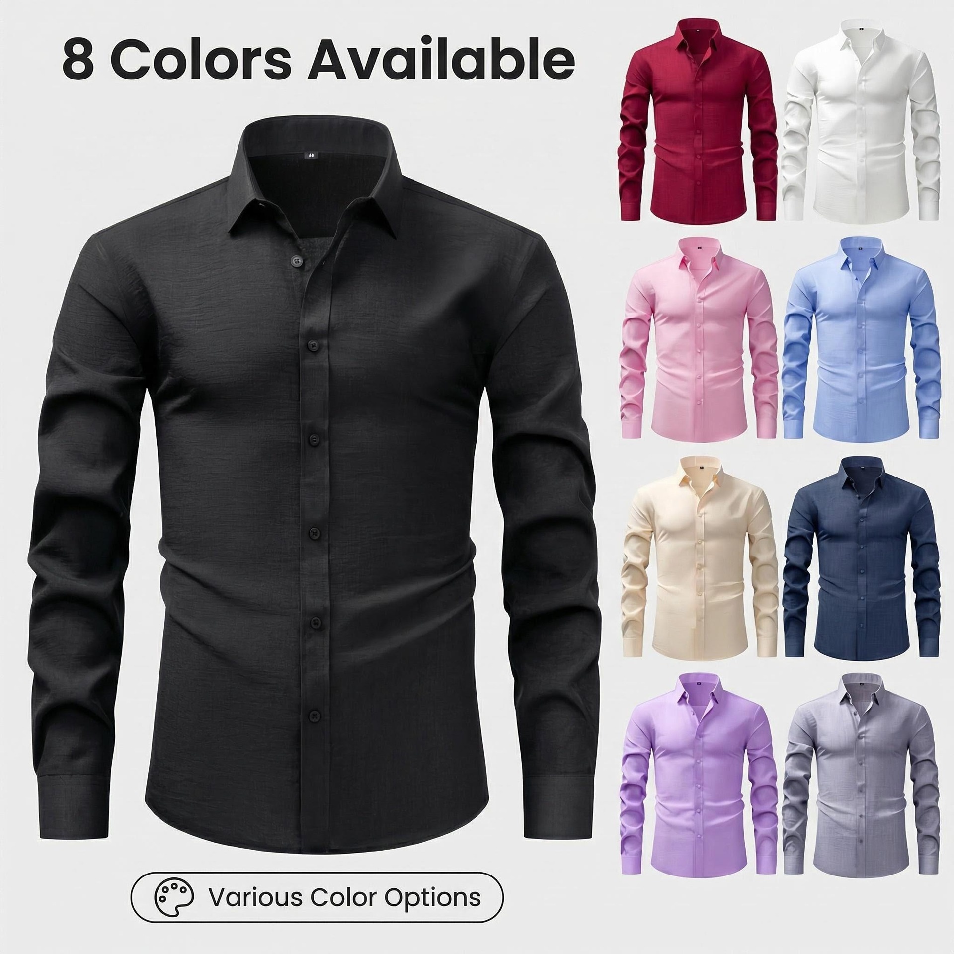 Camisa de hombre con cuello cuadrado, resistente a las arrugas y con tacto de lino.