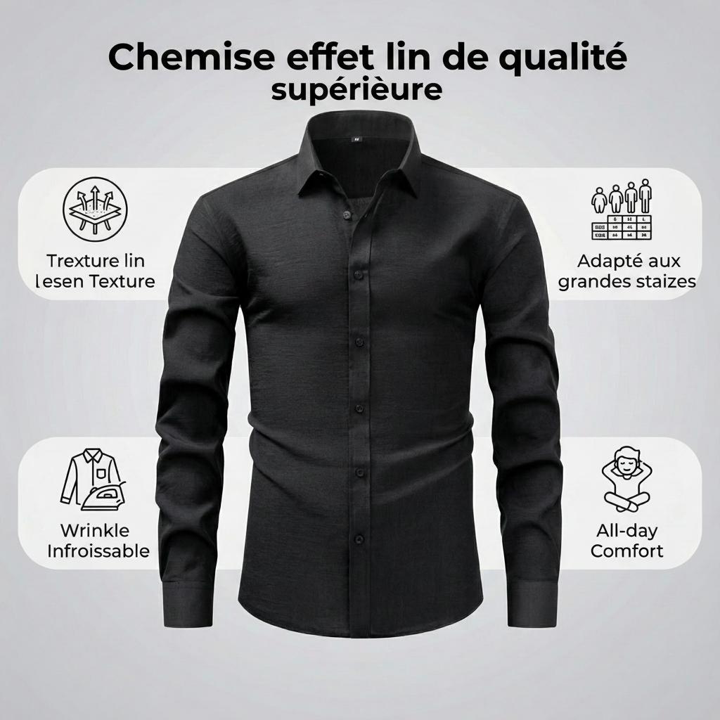 Chemise homme à col carré, aspect lin, infroissable